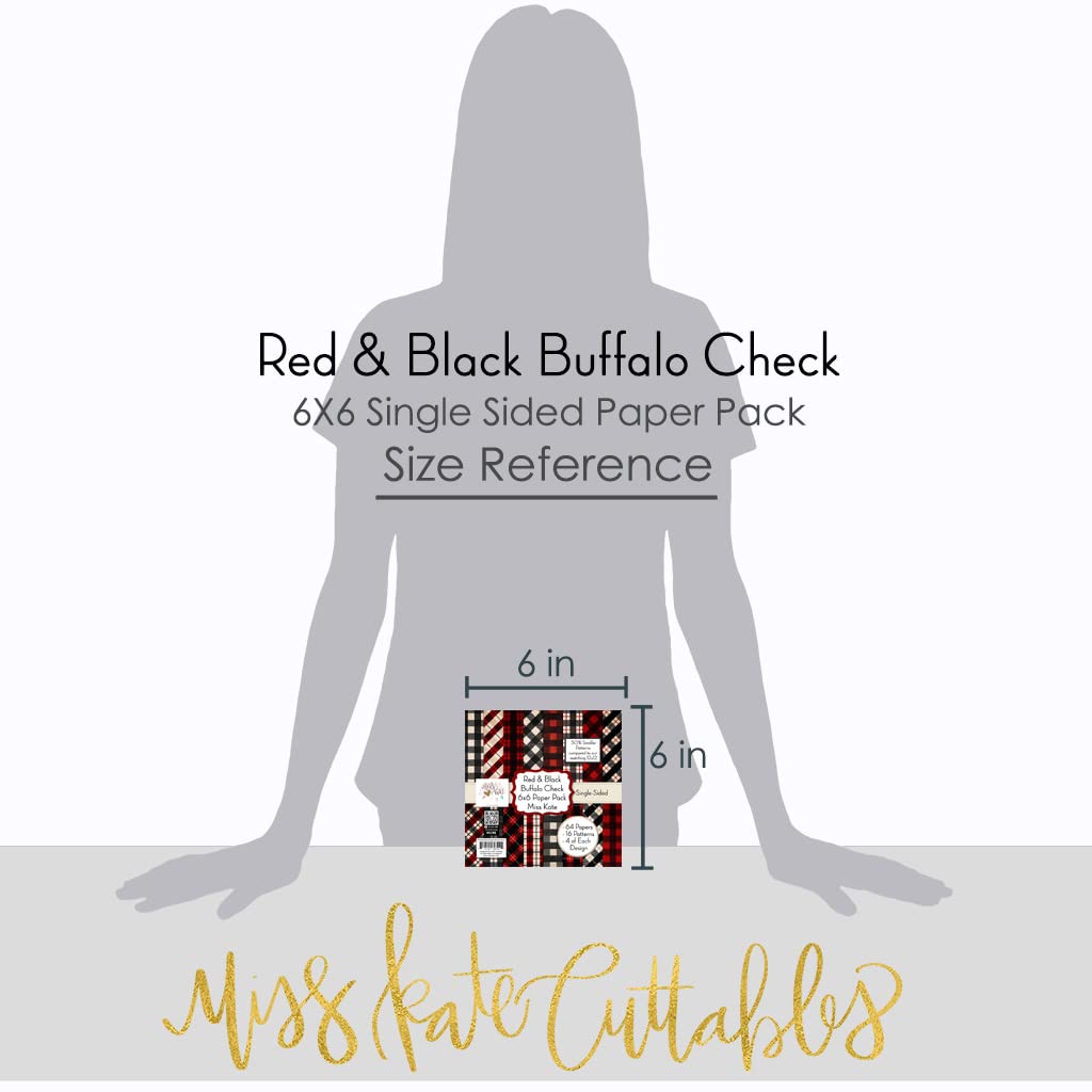 6x6 Buffalo Check Scrapbook Paper Pack - 64 Sheets Red & Black Premium Single-Sided 6 Inch Specialty Paper - 50% Smaller Patterns - Perfect for Card Making, DIY Crafts, Journaling & Scrapbooking - by Miss Kate Cuttables