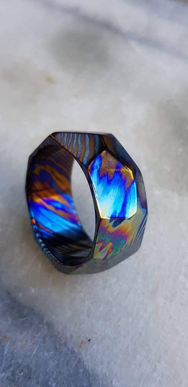 Handmade Damascus Steel Titanium Ring - KE-104-AT Custom Comfort Fit Wedding Band for Men & Women | Unisex Modern Jewelry Statement Piece | Perfect for Engagement, Anniversary & Everyday Wear