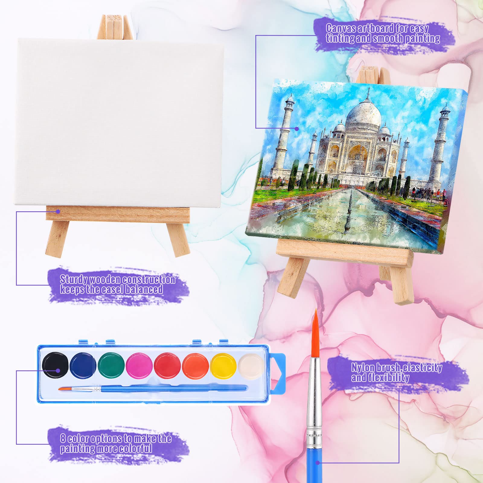 Fuutreo 24-Piece Kids Watercolor Paint Set with Mini Canvas Easel & Brushes - Washable Non-Toxic Art Supplies for Birthday Party Favors, Classroom Prizes, Creative Painting Activities