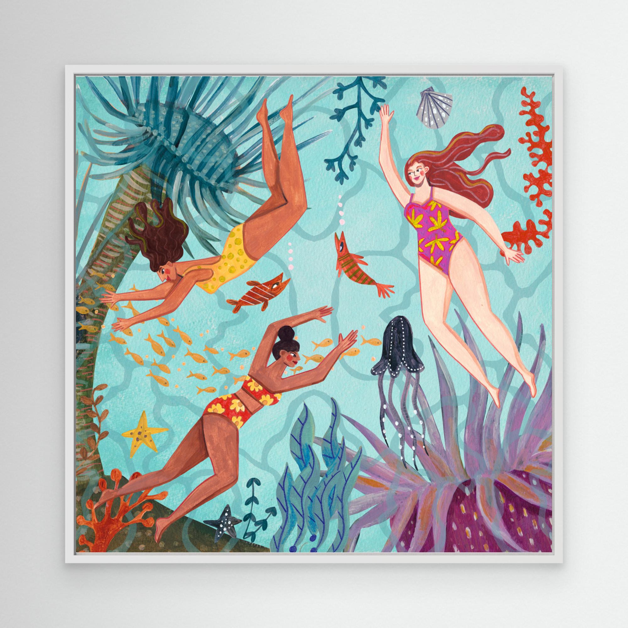 Caroline Bonne Müller Ocean Swimming Canvas Print - Stunning Beach Wall Art for Living Room, Bedroom & Office Decor