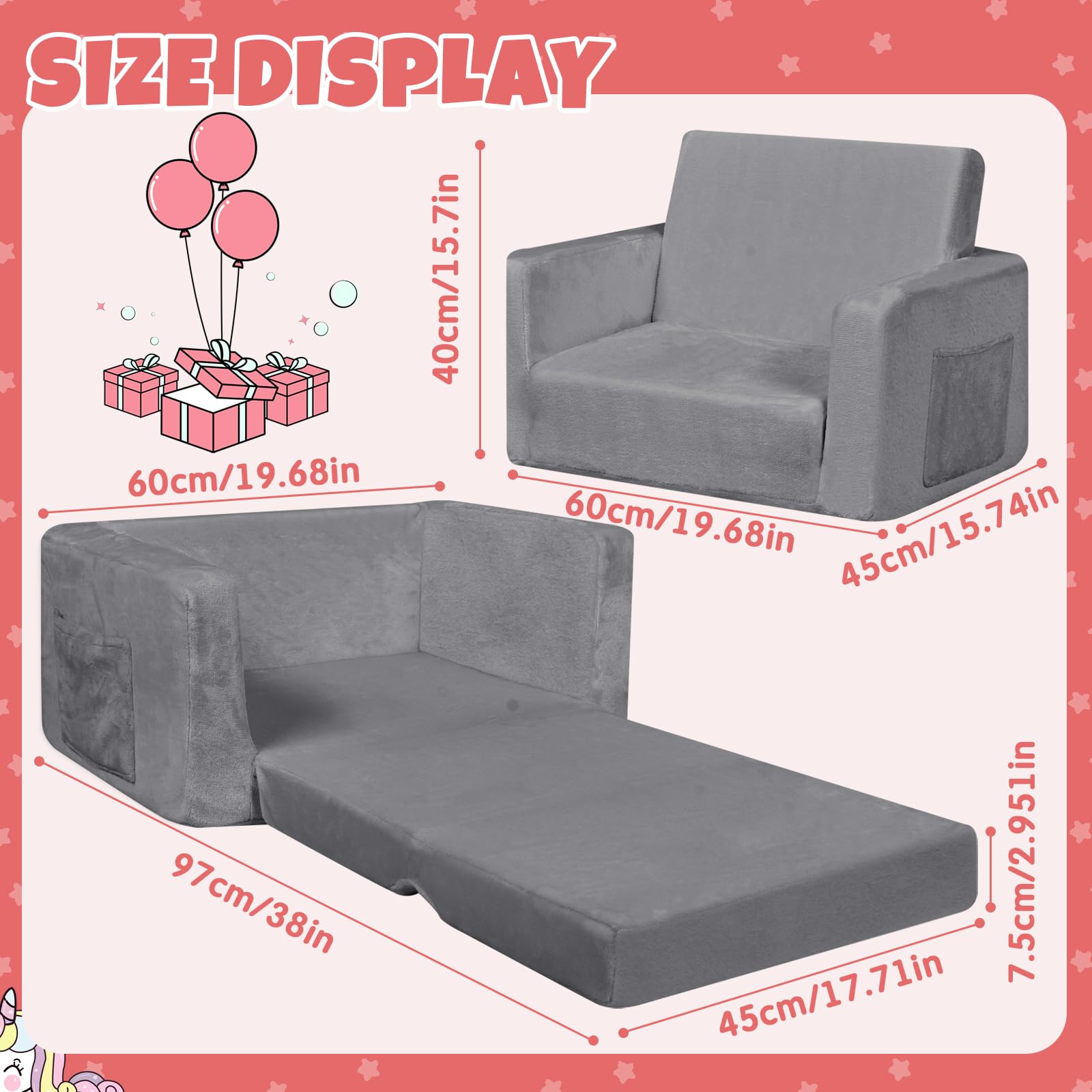 **2-in-1 Toddler Couch & Play Sofa - Soft Sherpa Kids Sofa with Glow-in-The-Dark & Cute Patterns - Foldable Design for Boys & Girls - Perfect Gift for Kids - Ideal for Playrooms, Bedrooms & Movie Nights**
