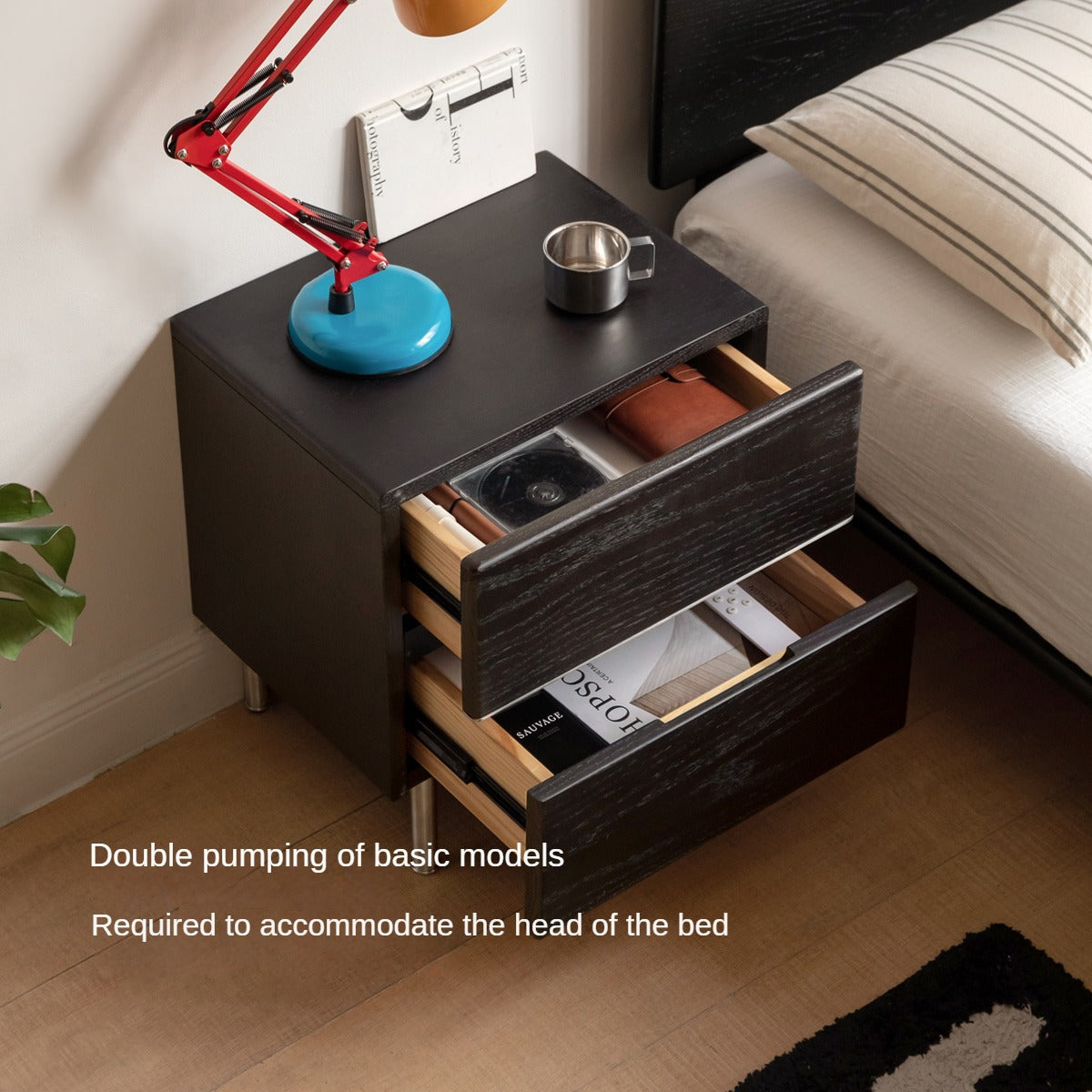 Solid Oak Wood Nightstand - Light Luxury Style Bedside Table for Bedroom, Living Room, or Office