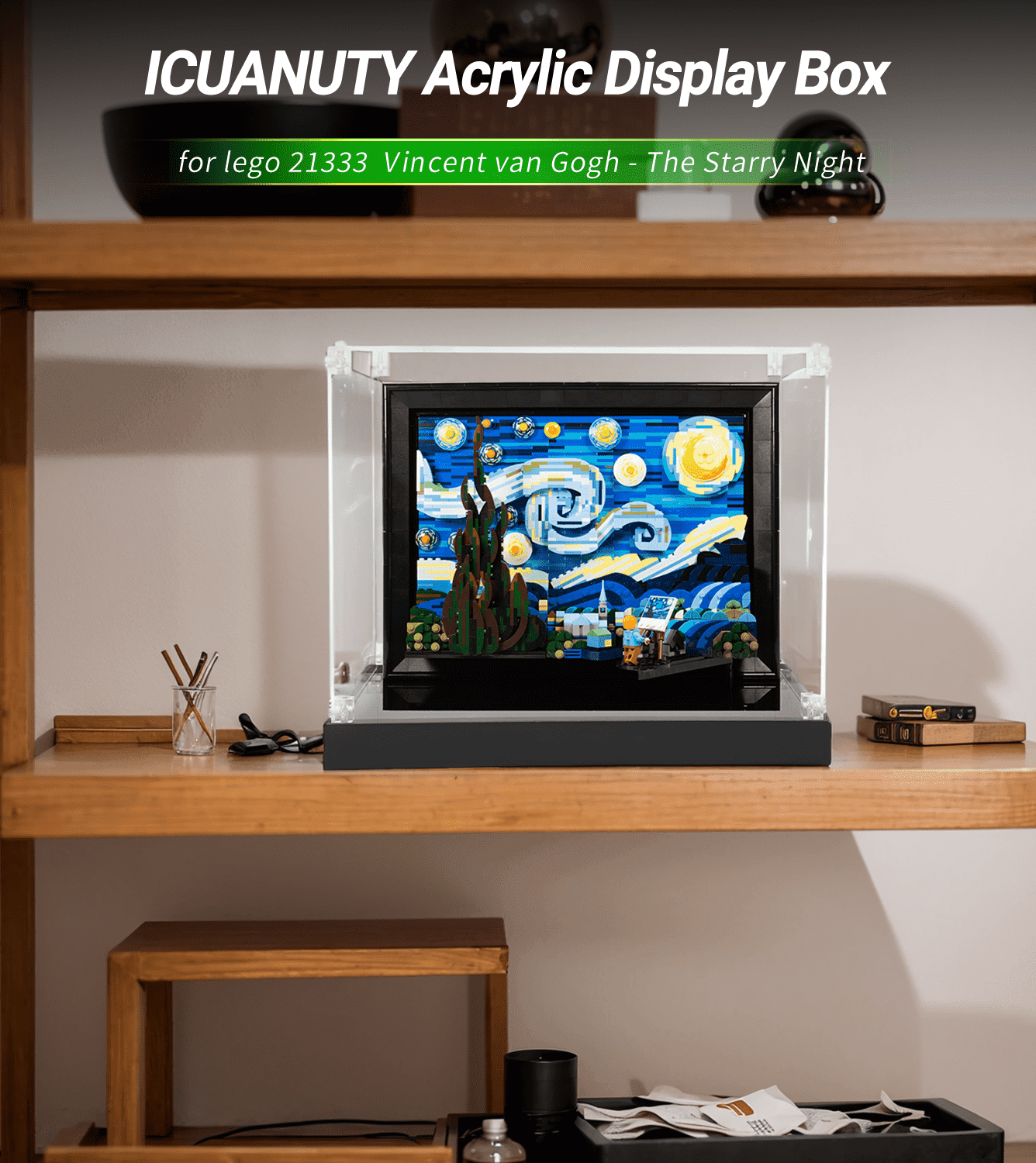 ICUANUTY Lego Display Case for van Gogh The Starry Night 21333 - Perfect for Showcasing & Protecting Your Lego Art Collection at Home or Office