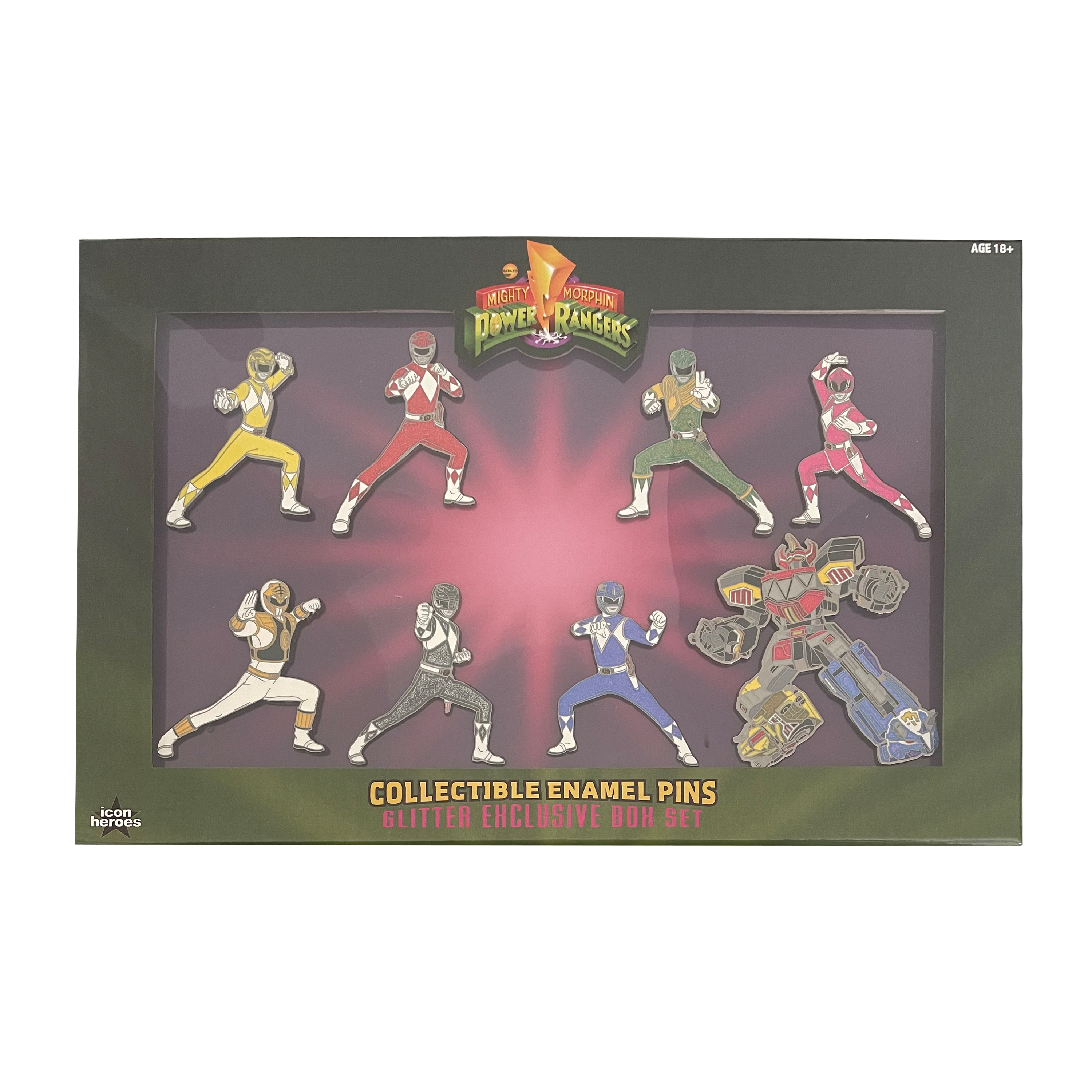 Power Rangers Glitter Pins Box Set - Exclusive Collectible Badges for Cosplay, Backpacks & Fan Gifts (6-Piece Set) - Perfect for Conventions, Costume Accessories & Superhero Merchandise