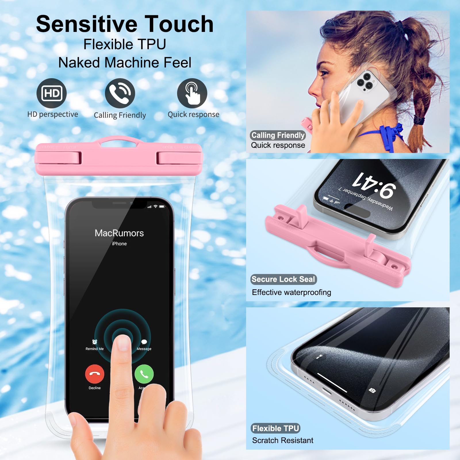 2 Pack Waterproof Phone Pouch Case [3D Clear Soft Edges] - IPX8 Certified Underwater Dry Bag for iPhone 14/13/12, Samsung Galaxy S23/S22, Google Pixel 7/6 (Up to 7.2