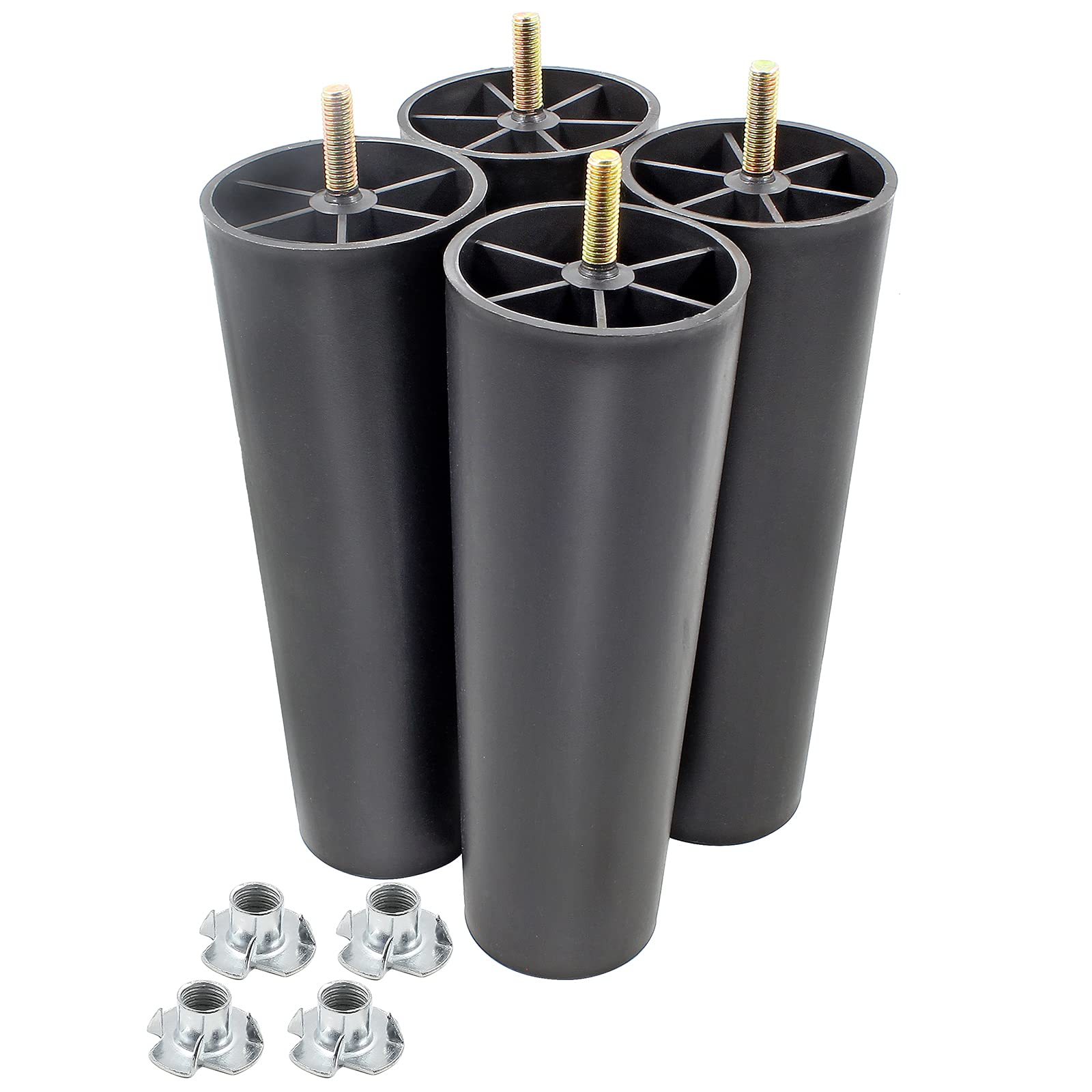 4Pcs 8 Inch Tapered Plastic Sofa Legs with M8 Hanger Bolts - Heavy Duty Furniture Legs for Sofa, Dresser, Cabinet, Chair, Bed & Coffee Table - Perfect for Home Office and Living Room Furniture Upgrades