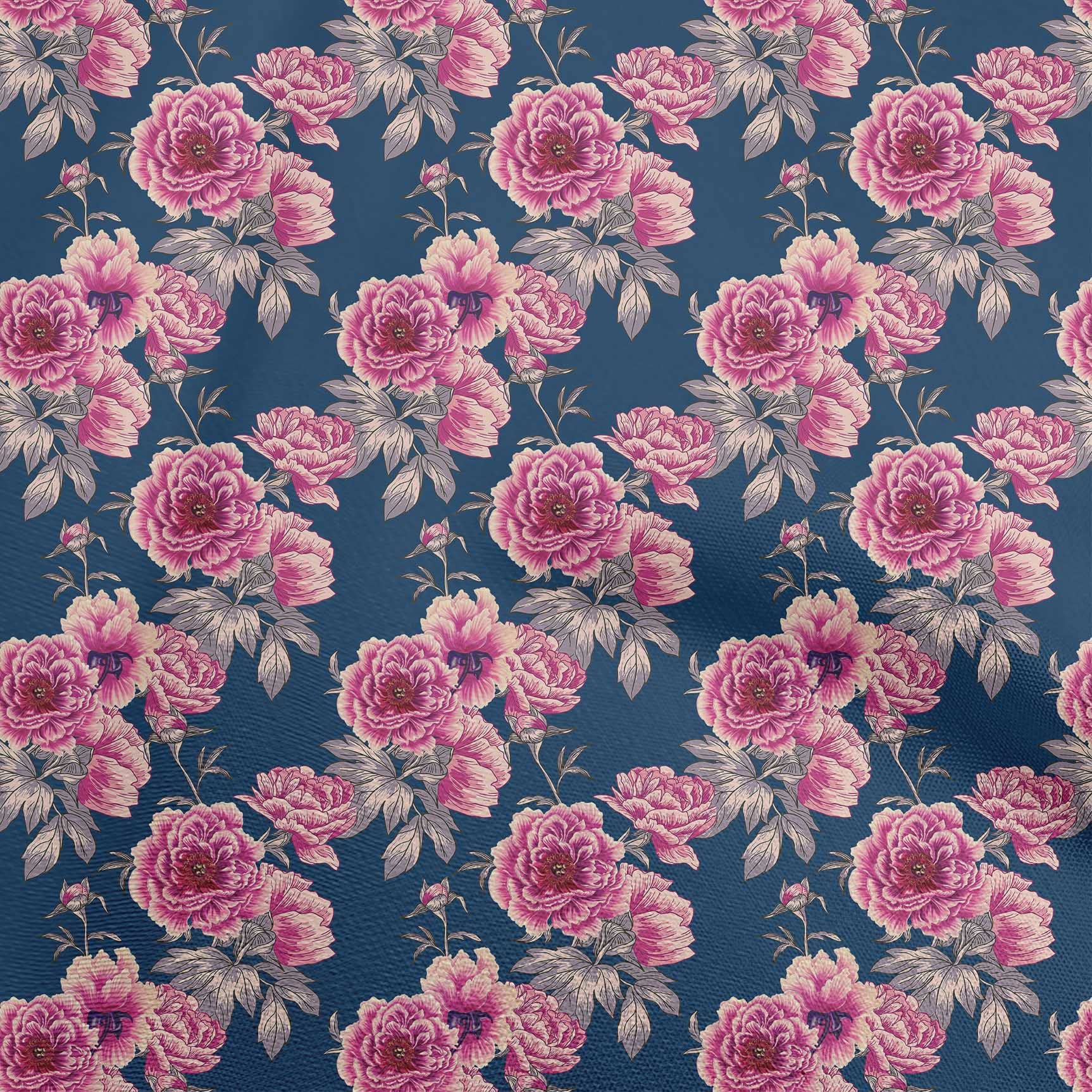 Velvet Blue Floral Printed Fabric by The Yard - 58 Inch Wide for DIY Clothing, Sewing Supplies & Home Decor Projects | Soft, Durable Material for Dresses, Curtains & Crafts