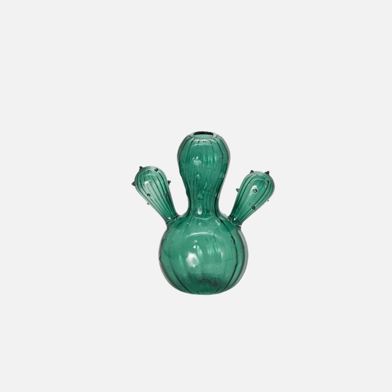 Green Cactus Glass Accent & Vase - Elegant Home Decor for Living Room, Office, or Wedding Centerpiece