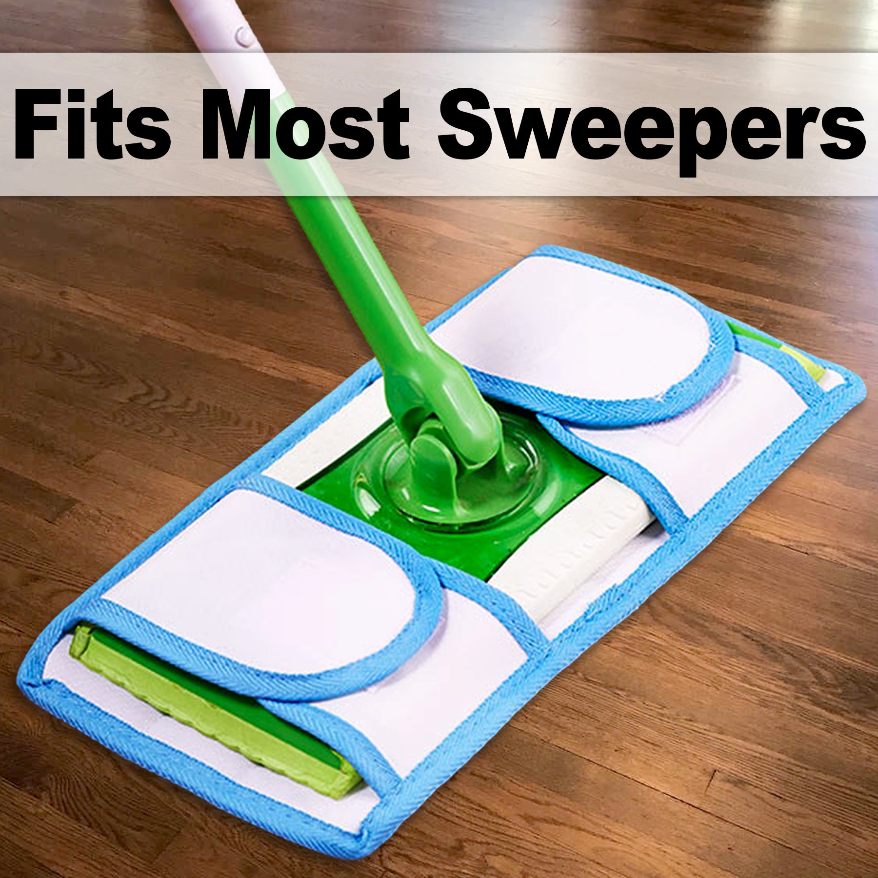 Durable Reusable Mop Pads Set of 2 (Green & Blue) - Washable Microfiber Cleaning Pads for Floors, Hardwood & Tile - Perfect for Daily Cleaning & Pet Hair Removal