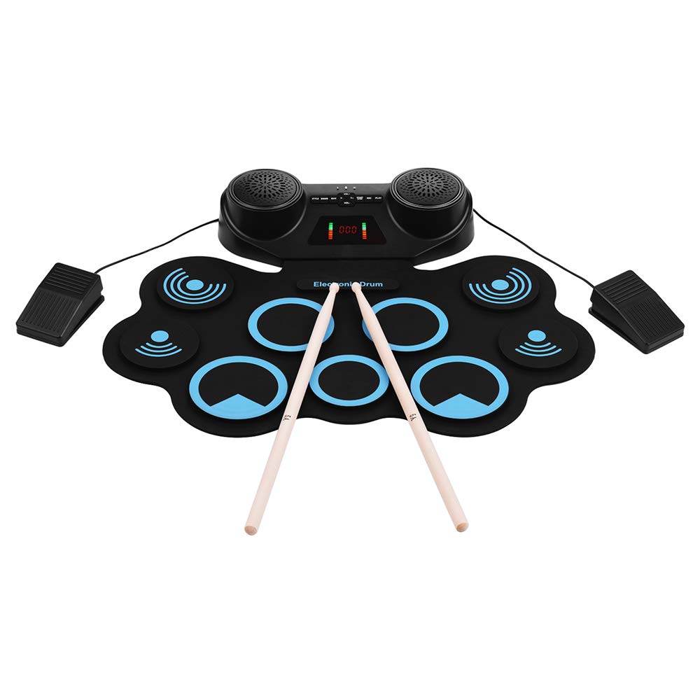 WWZZ Portable Electronic Drum Kit - Hand Roll Drum Pad Set with Headphone & Speaker Jack, Built-in Speaker for Recording | Perfect for Beginners, Kids & Children's Birthday Gifts | Great for Home Practice, Music Lessons & Live Performances