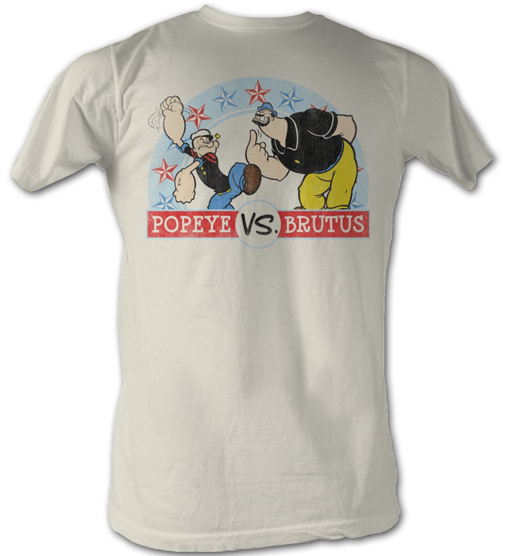 Popeye vs Brutus Graphic T-Shirt for Men - Vintage Cartoon White Cotton Tee - Casual Wear, Cosplay & Retro Fashion