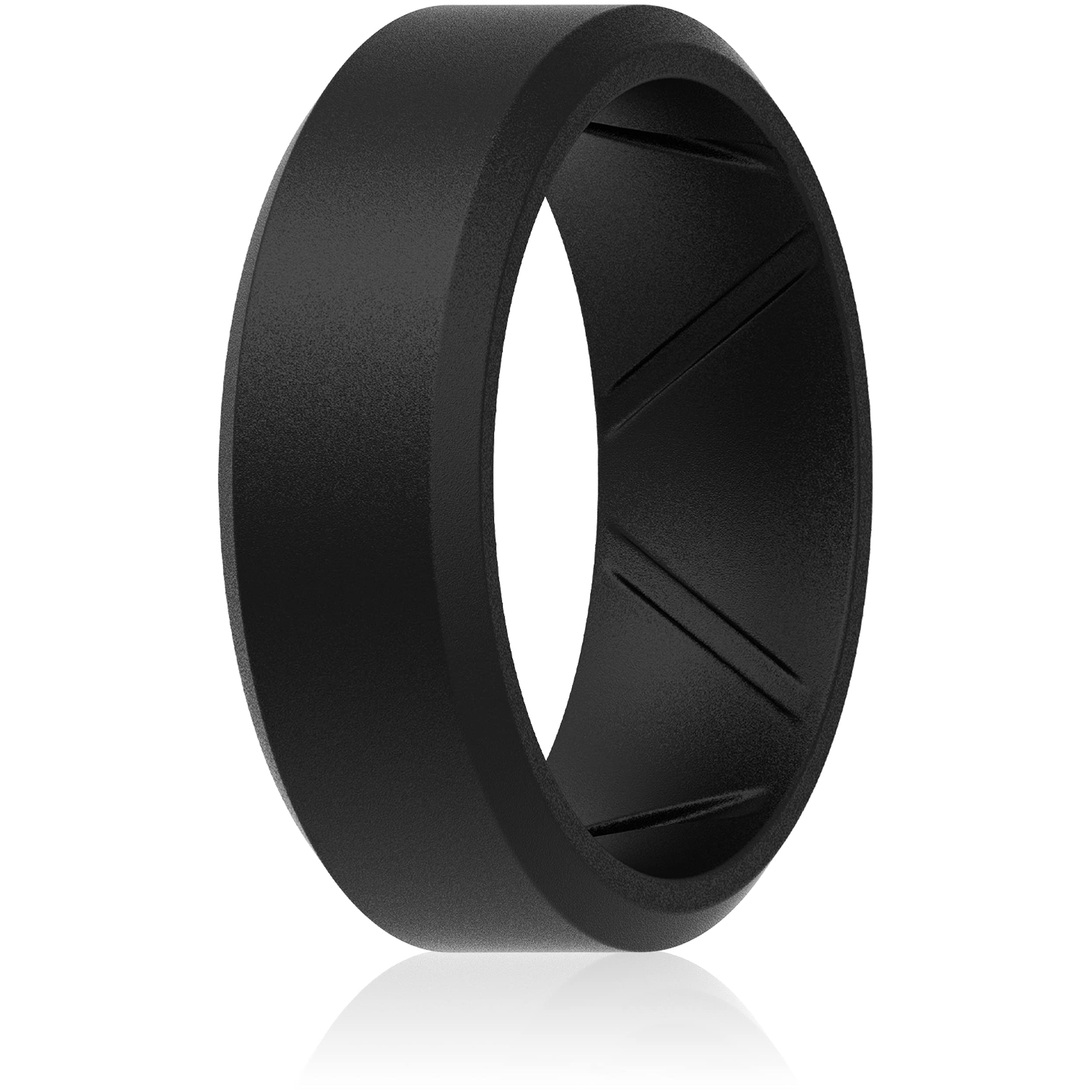 ThunderFit Silicone Wedding Bands for Men - Breathable Textured Design Comfort Ring Set (1/4/7 Pack) - 8mm Wide 2.5mm Thick Durable Gym Workout Safety Ring - Perfect for Active Lifestyles, Sports, Swimming & Outdoor Adventures