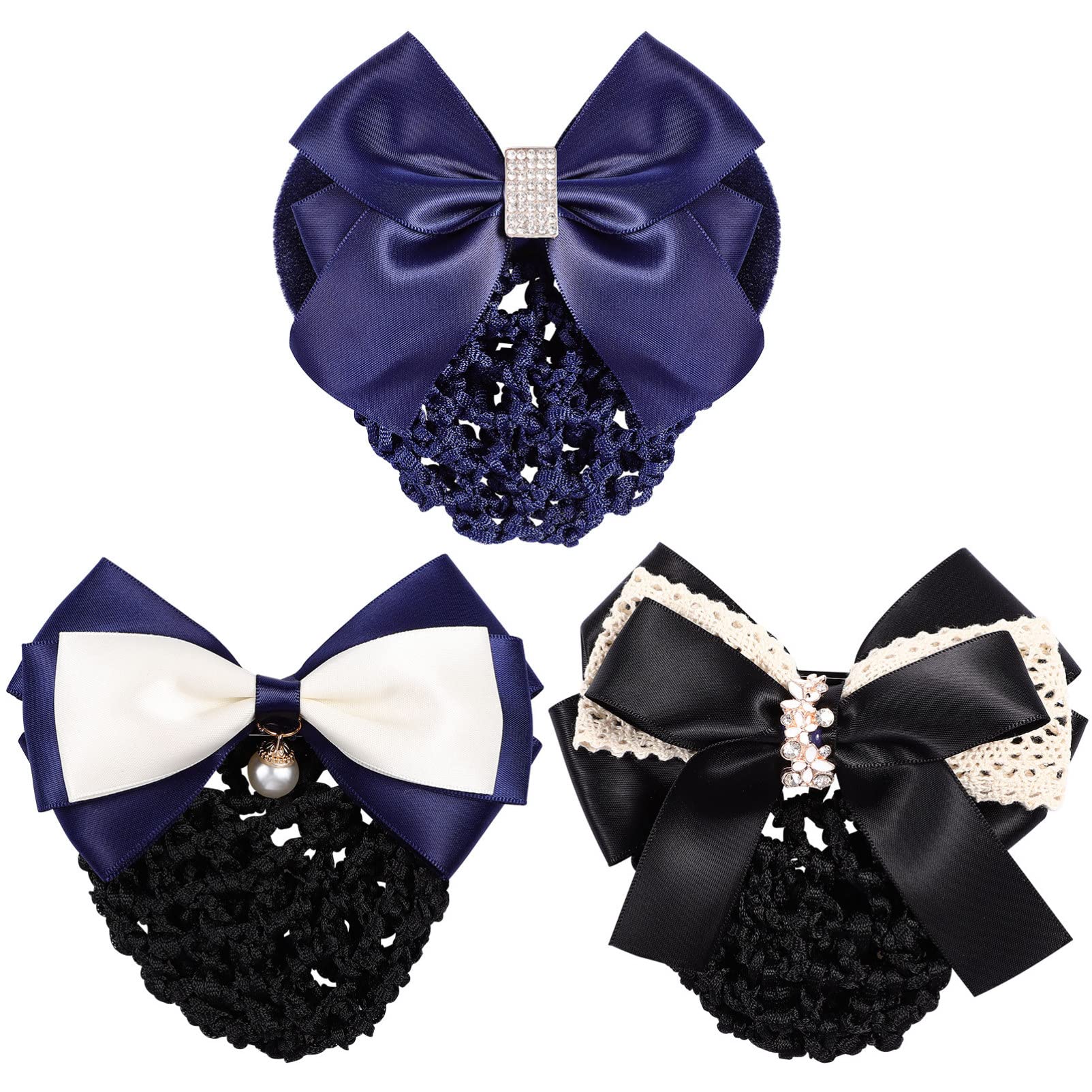 Beaupretty 3-Piece Women's Hair Bun Cover Set - Snood Hair Nets, Bowknot Hair Clips & Bun Covers for Girls & Ladies | Perfect for Weddings, Parties, Prom & Daily Styling