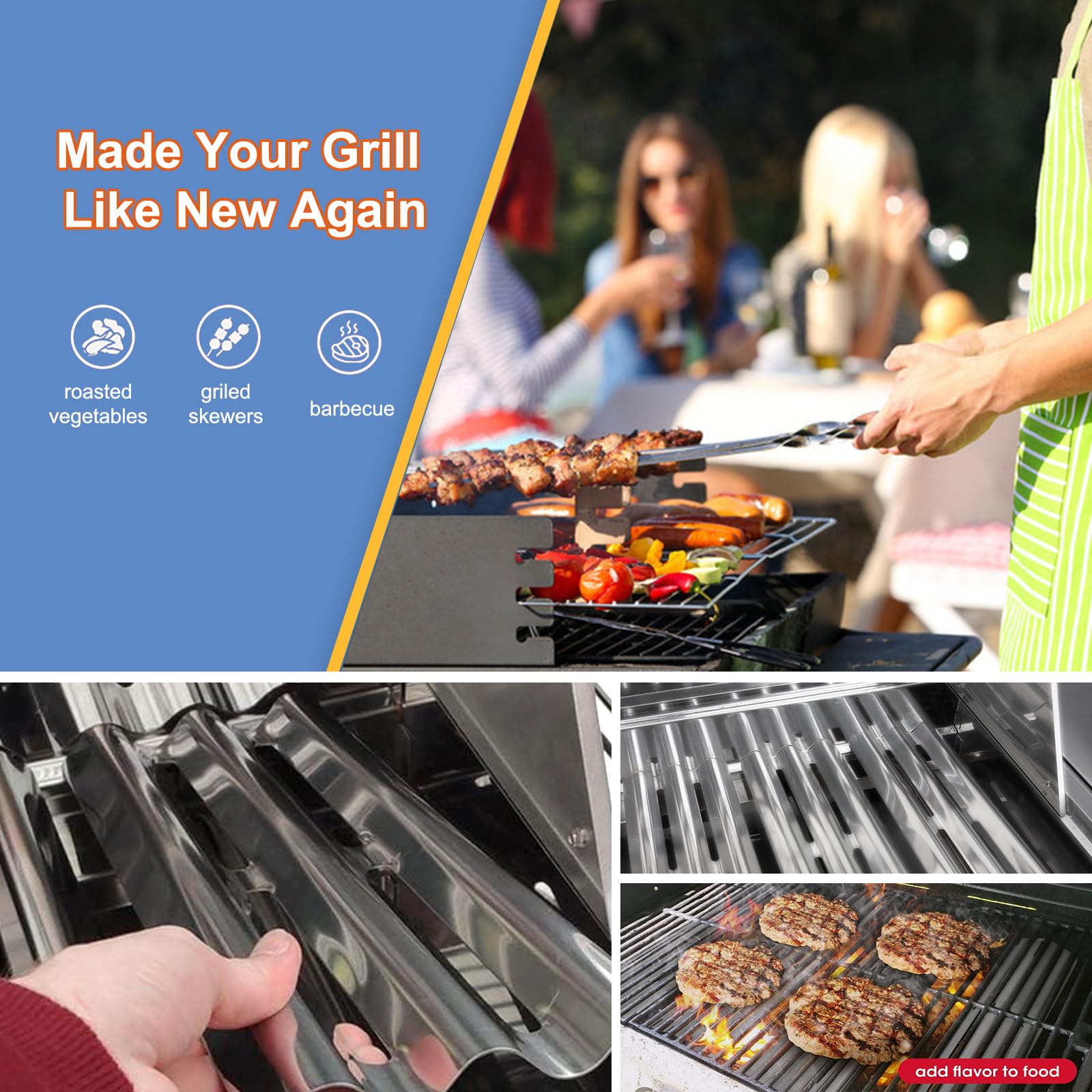 Napoleon LEX485/605/730 LE LD485 Series Gas Grill Replacement Heat Plates - Stainless Steel Burner Covers (16.5