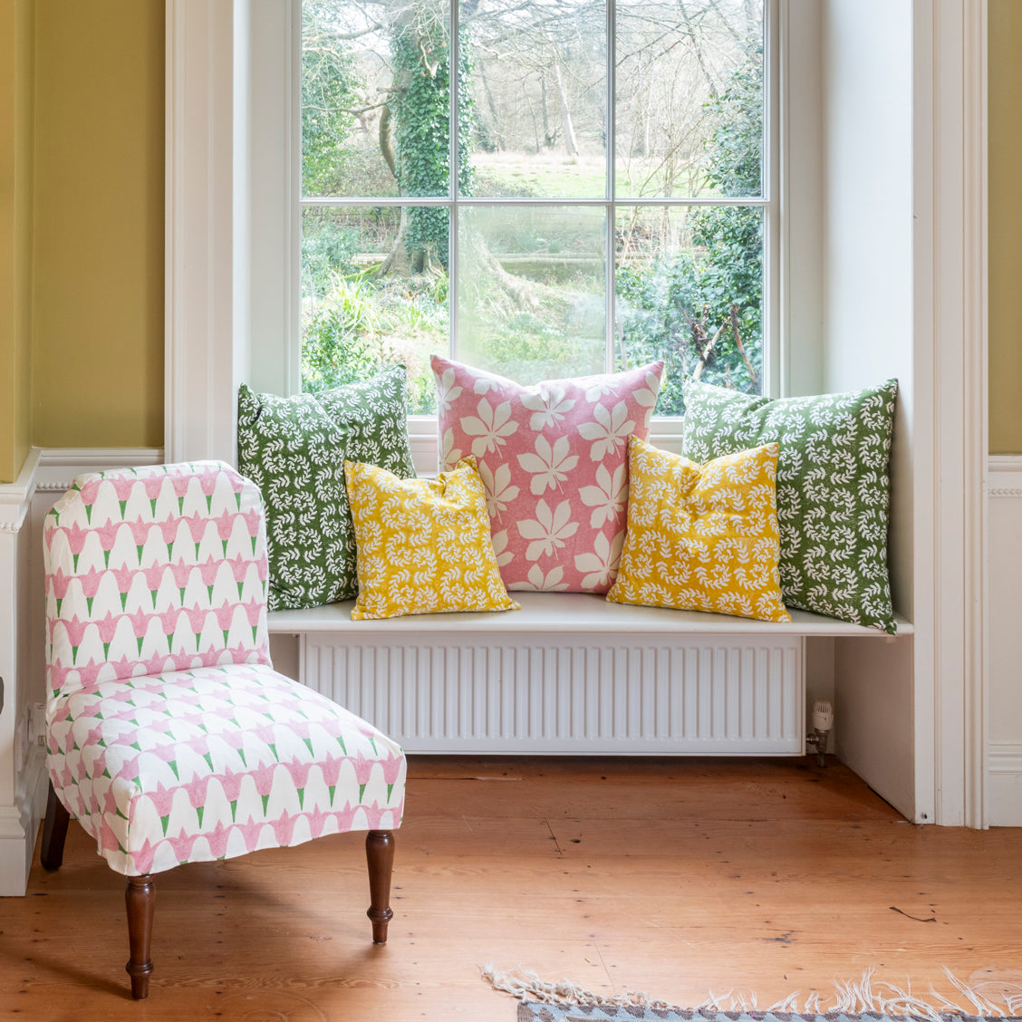 Horse Chestnut Extract Handmade Block Printed Herringbone Pink Fabric - Perfect for DIY Crafts, Home Decor & Fashion Accessories