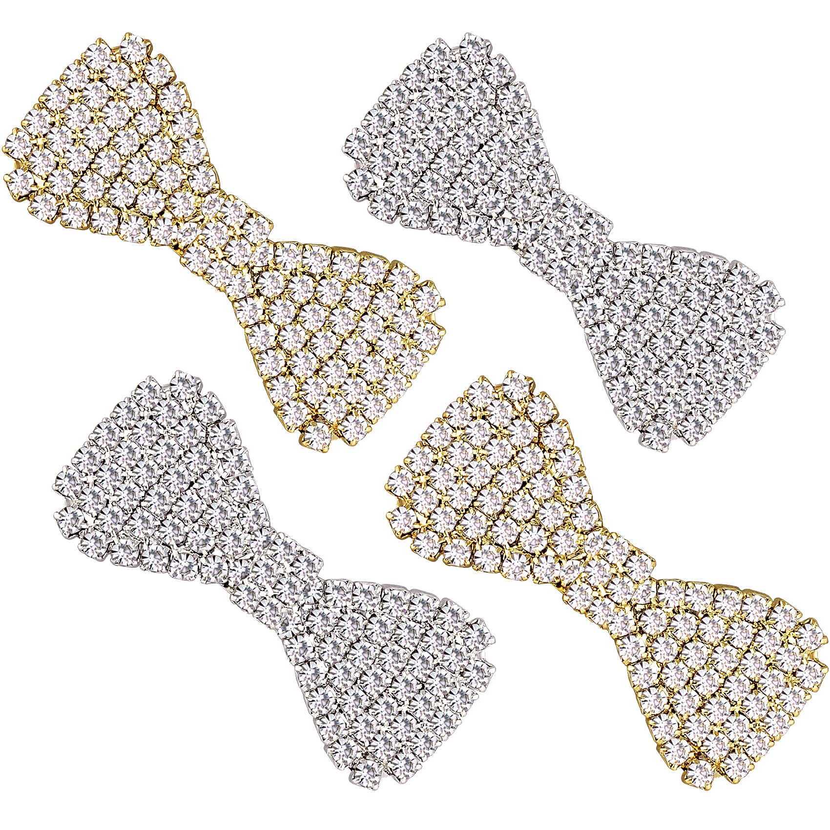 ANCIRS 4 Pack Rhinestone Crystal Hair Clips - Fashionable Clear Hair Bow Barrettes for Women & Girls (2 Gold + 2 Silver) - Perfect for Weddings, Parties & Daily Styling