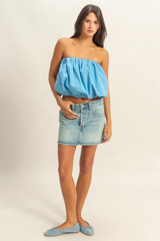 Strapless Bubble Crop Top for Women - Trendy Summer Fashion for Beach, Party & Night Out