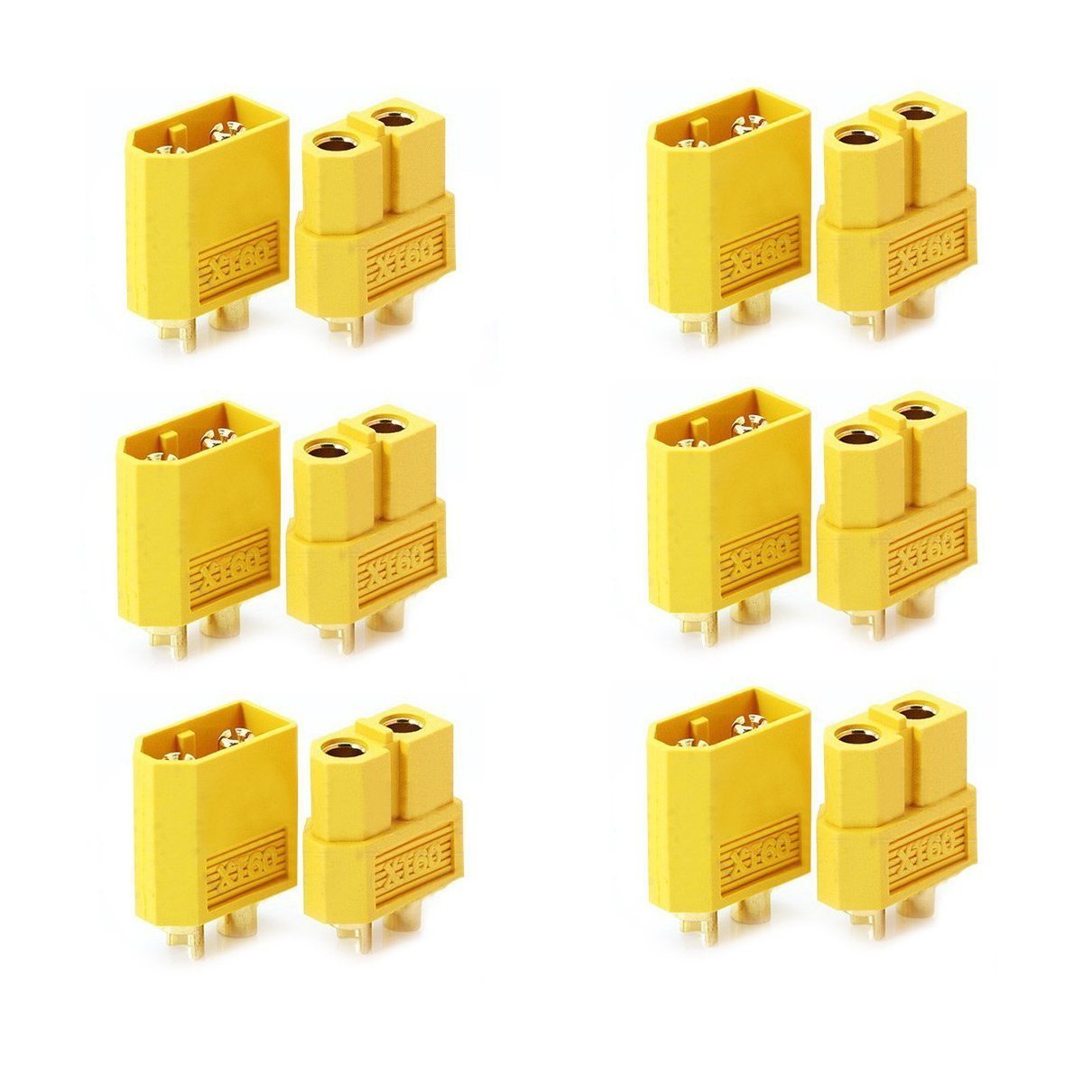 6 Pairs XT-60 Male Female Bullet Connectors Plugs for RC LiPo Battery - High Current Power Connectors for Drones, RC Cars, and DIY Electronics Projects