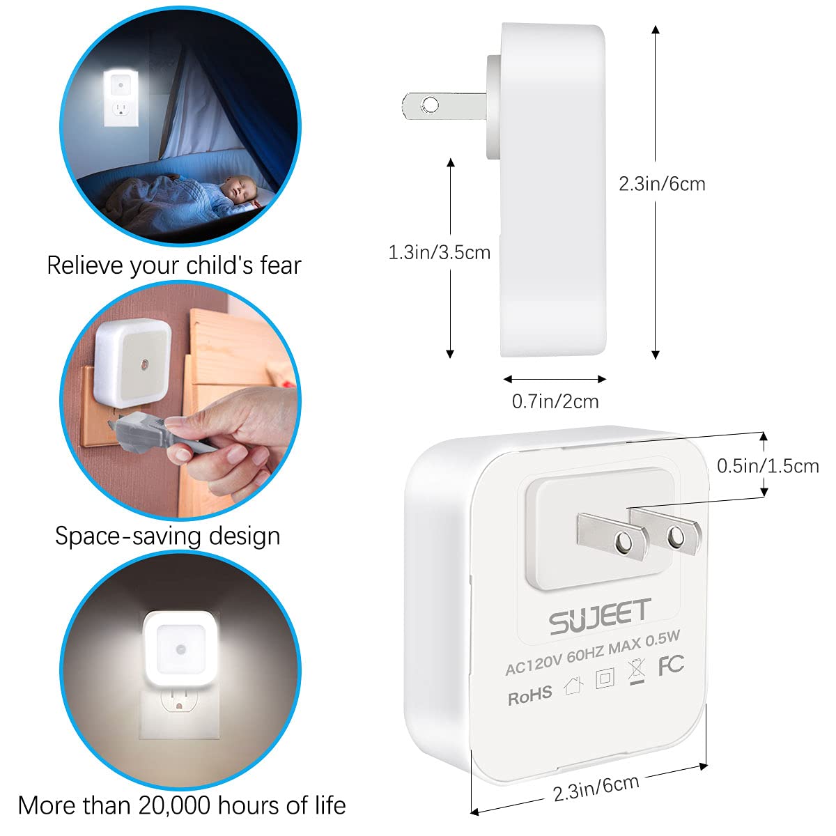 **8 Pack Sujeet Plug-in Night Lights for Adults - Soft White Wall Nightlight for Bathroom, Bedroom, Hallway & Nursery - Energy-Efficient LED Night Lamp for Safe Nighttime Navigation**