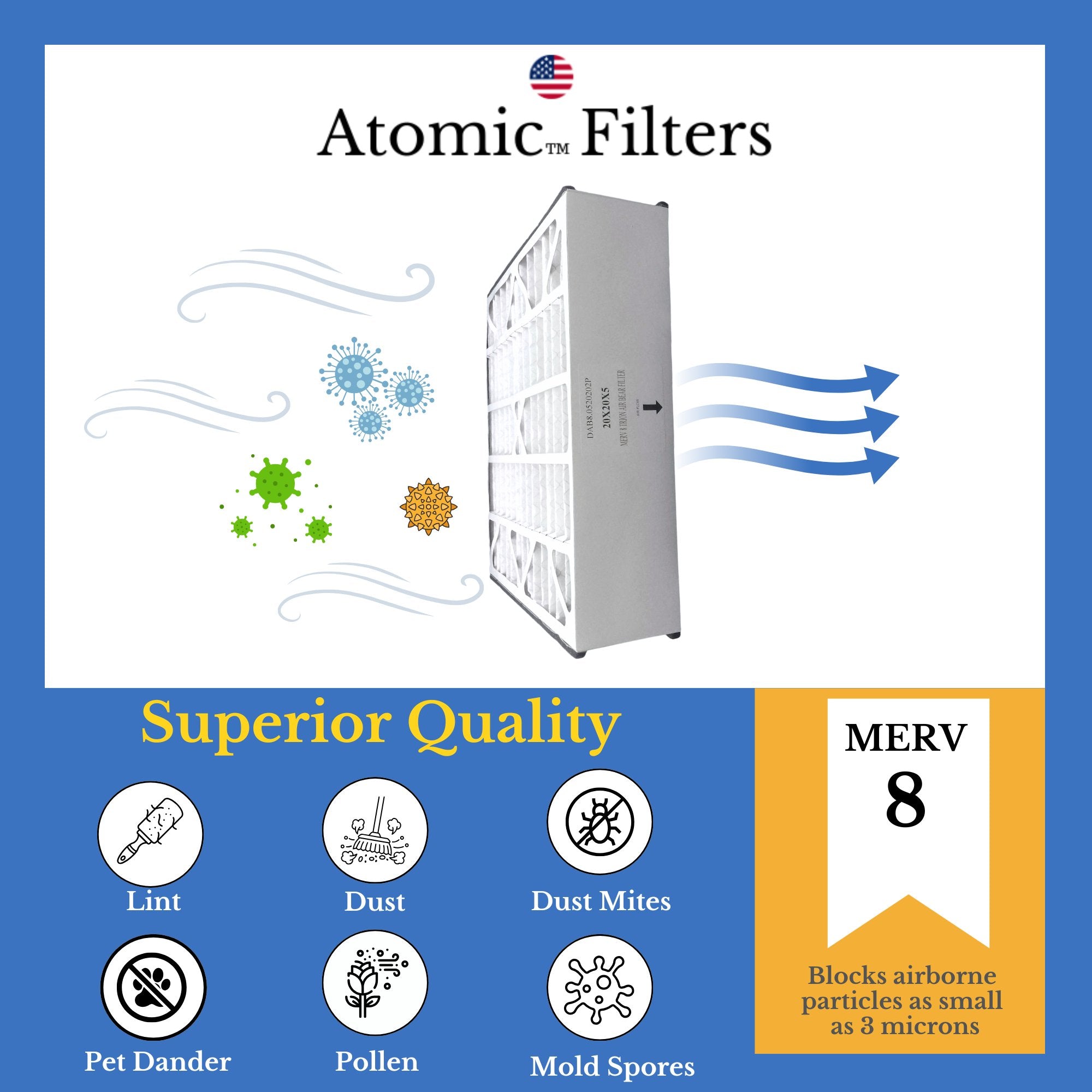 Atomic Filters 20x20x5 MERV 8 Air Filter (2-Pack) - Compatible with Trion Air Bear Supreme 103 & 259649 - Perfect for Home HVAC Systems & Air Purifiers