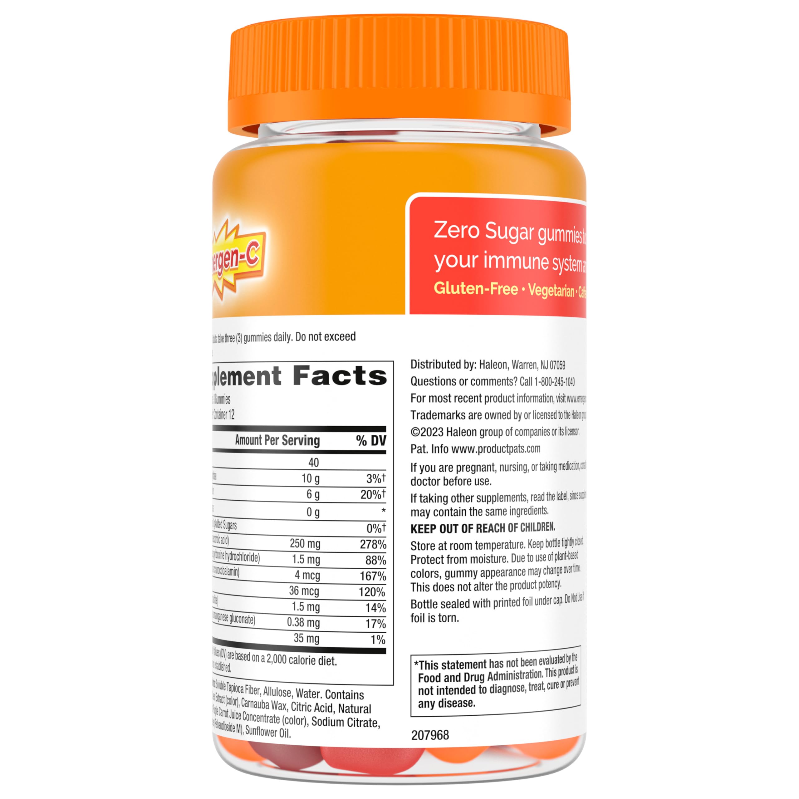 Emergen-C Zero Sugar Immune Support Gummies for Adults - 36 Count | Vitamin C & Zinc Supplement for Immune Health | Perfect for Travel, Work & Daily Wellness