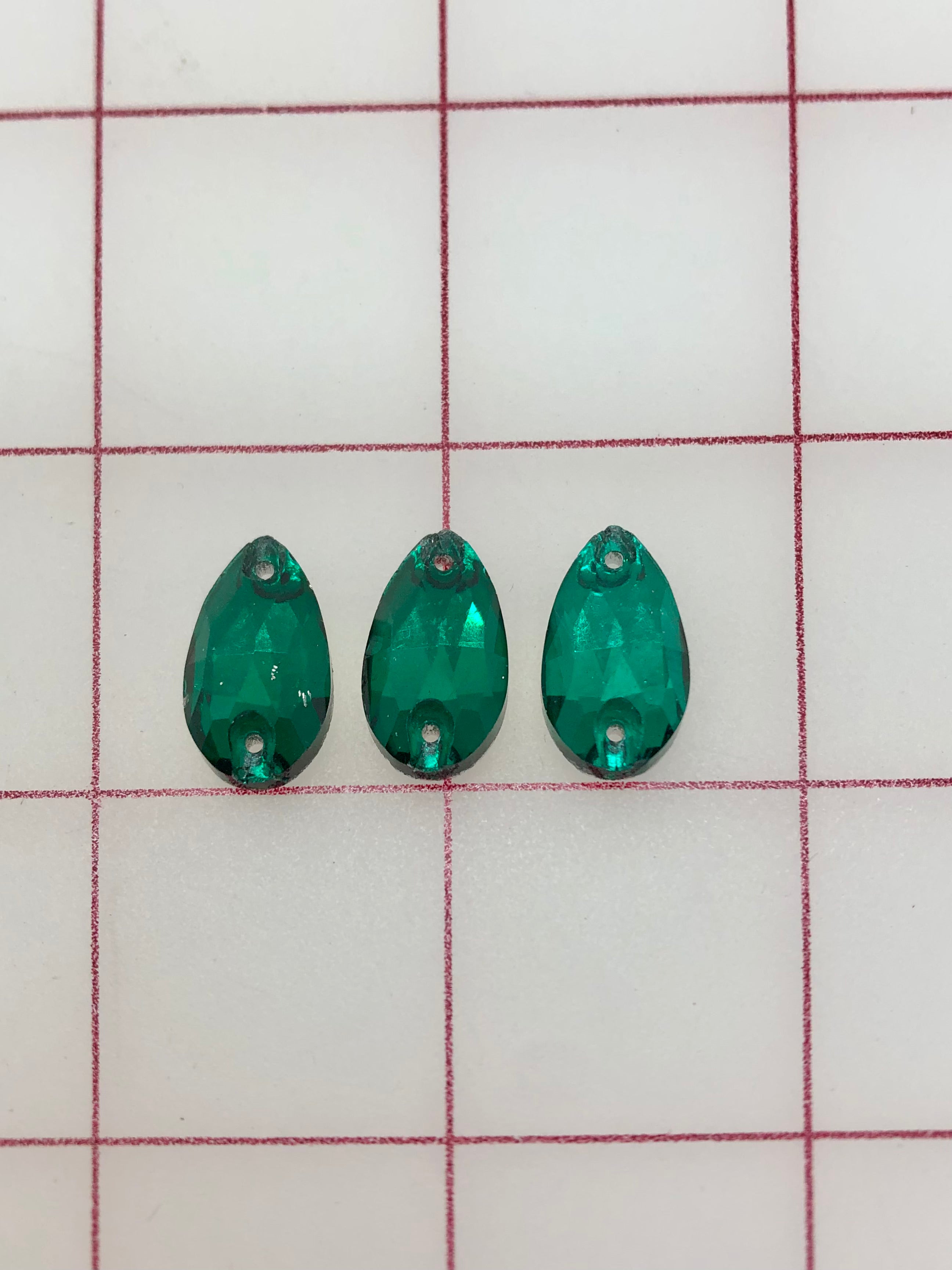 10x18mm Czech Bright Cut BZ Emerald Pear Shape Rhinestones for Sew On - Perfect for DIY Costumes, Bridal Dresses, and Craft Projects