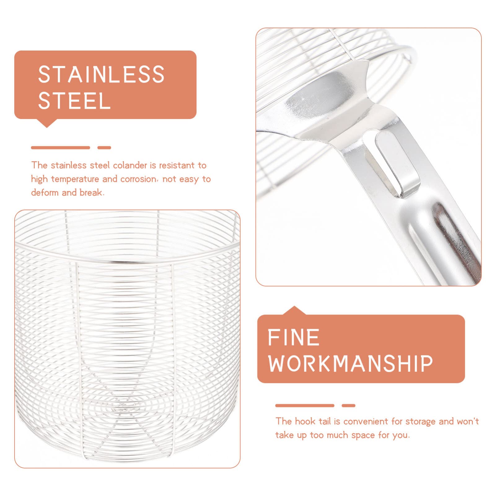 HEMOTON Stainless Steel Fine Mesh Colander - 1pc Powder Fence Pasta Basket Strainer with Long Handle for Cooking, Spaghetti & Restaurant Use | Ideal for Draining, Washing Vegetables & Food Prep