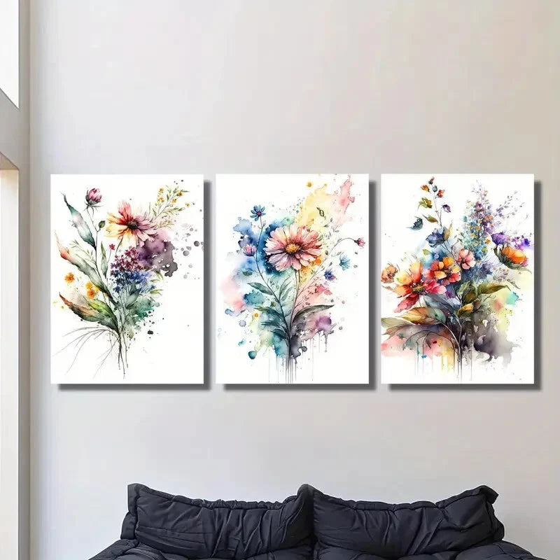 3-Piece Abstract Impressionist Flower Metal Wall Art - Ready to Hang Canvas Prints for Living Room, Bedroom & Office Decor