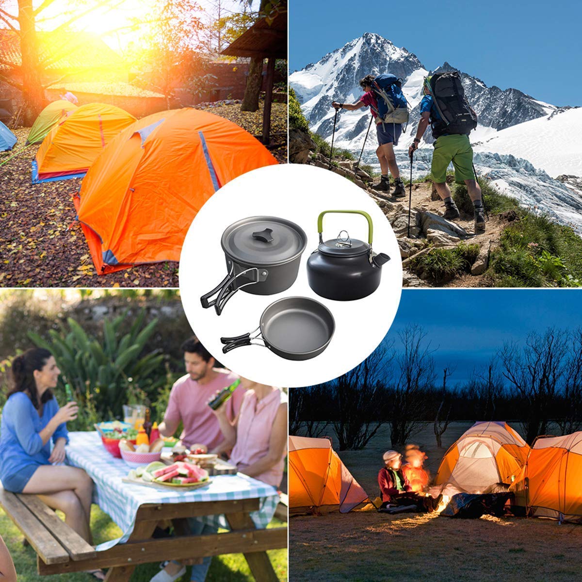 **Nonstick Camping Cookware Set - Lightweight Backpacking Pots & Pans with Mesh Storage Bag - Perfect for Hiking, Picnics & Outdoor Cooking - Ideal for Backpackers, Campers & RV Travel - Great for Campfire Meals, Backcountry Adventures & Family Camping Trips**