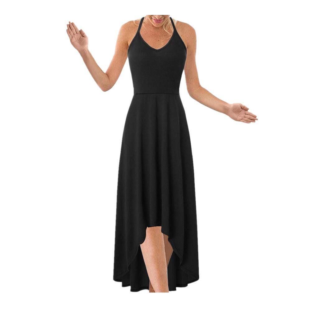 Gibobby Women's Summer Casual Dress - V Neck Sleeveless Backless Asymmetrical Patchwork Maxi Dress | Beach Vacation, Date Night & Summer Party Outfit