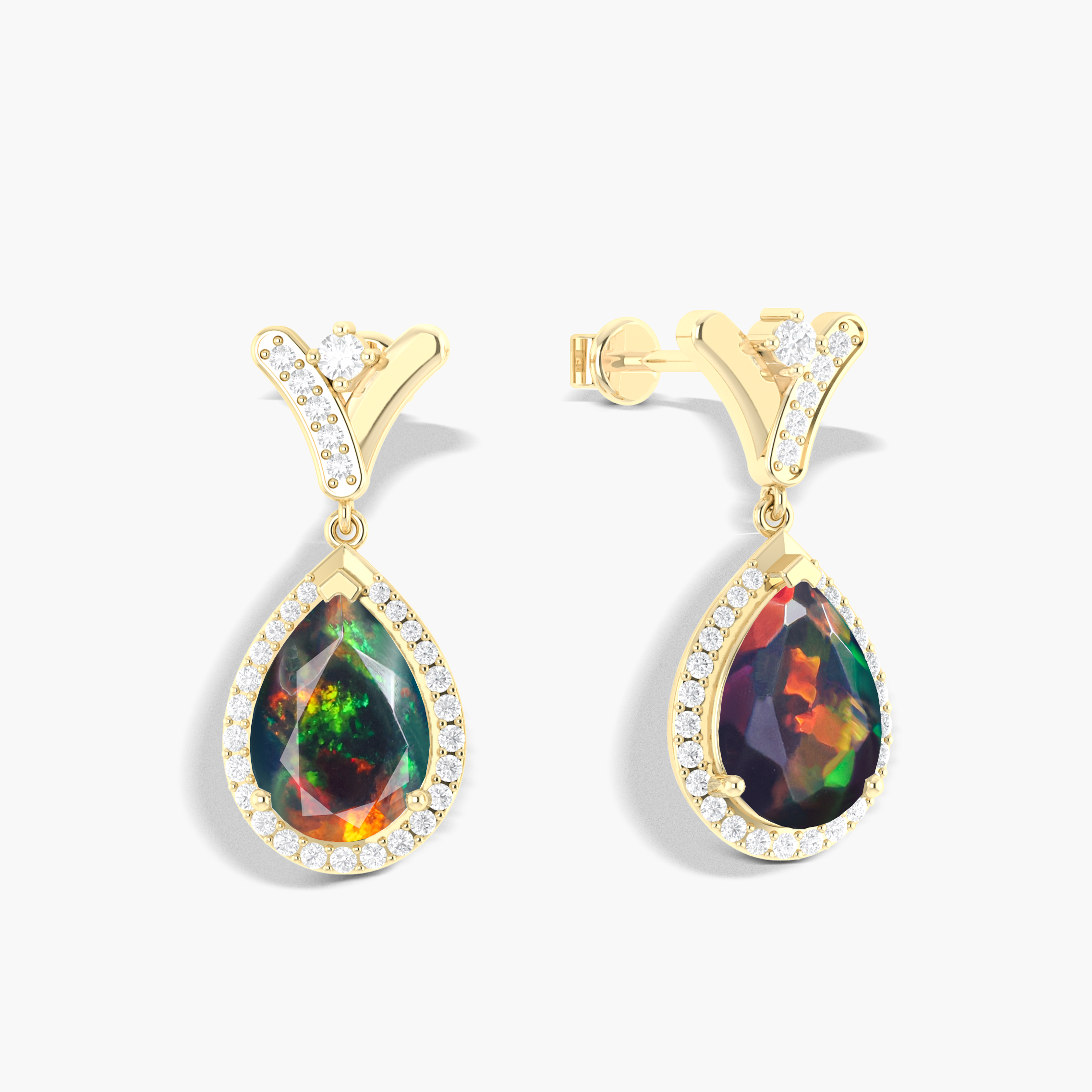 V-Shaped Natural Black Opal Drop Earrings with Push Back Closures | Elegant Dangle Earrings for Women, Perfect for Parties, Weddings & Evening Events
