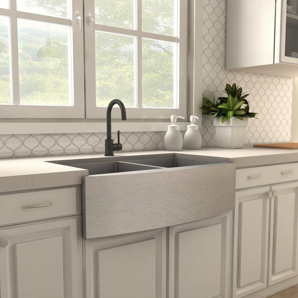 ZLINE Renoir Single Handle Matte Black Kitchen Faucet - Modern Pull-Down Sprayer for Sink, Brushed Nickel Finish (REN KF MB) - Perfect for Farmhouse, Industrial & Contemporary Kitchen Designs