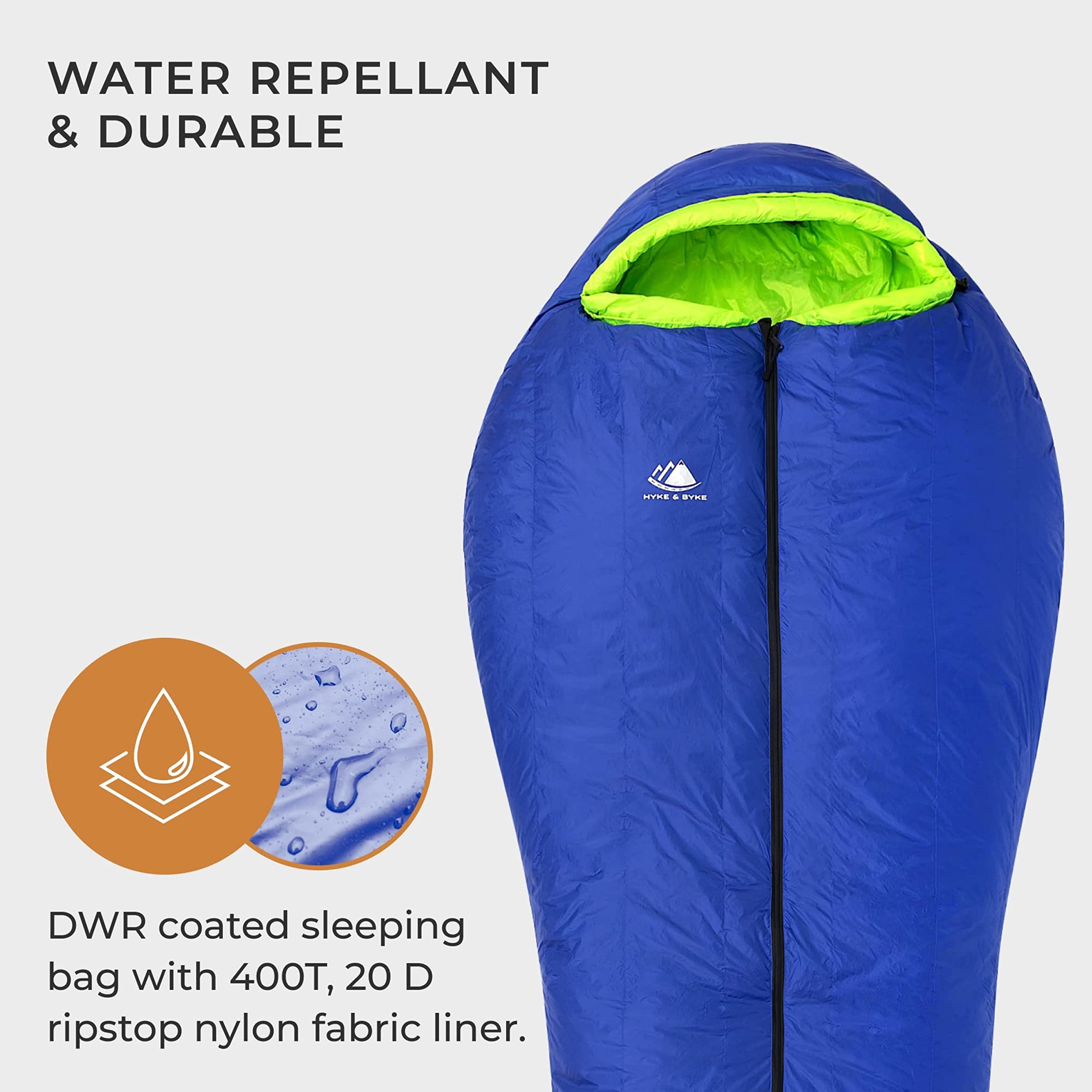 Hyke & Byke Antero 0°F 4-Season Ultralight 800FP Goose Down Sleeping Bag for Hiking, Camping & Backpacking - Perfect for Cold Weather Adventures & Outdoor Exploration