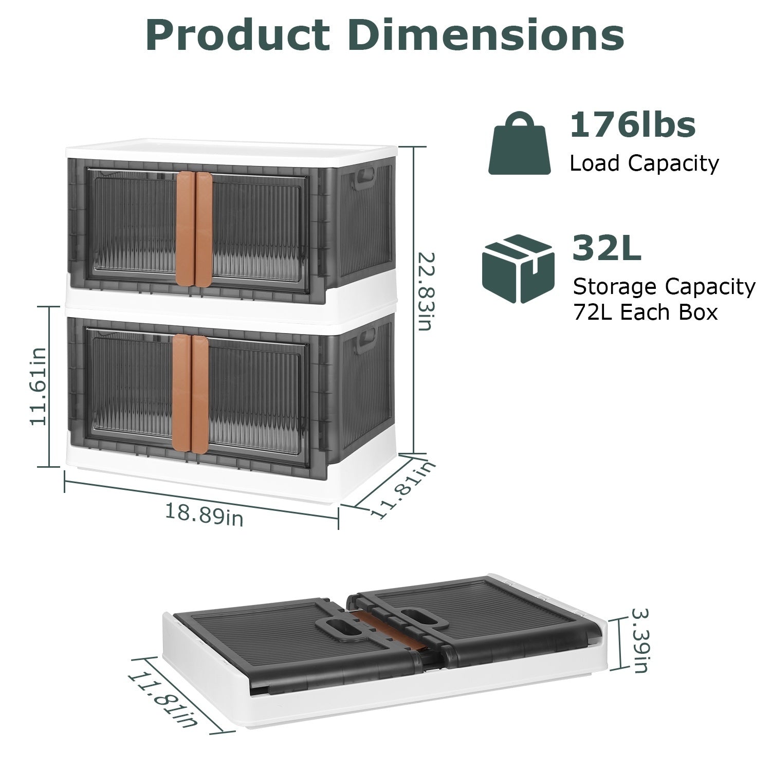 2-Pack 32L Foldable Storage Bins with Lids - Collapsible Stackable Closet Organizer Containers with Front Door Lock & 4 Wheels - Perfect for Home, Office, Garage, and Closet Organization