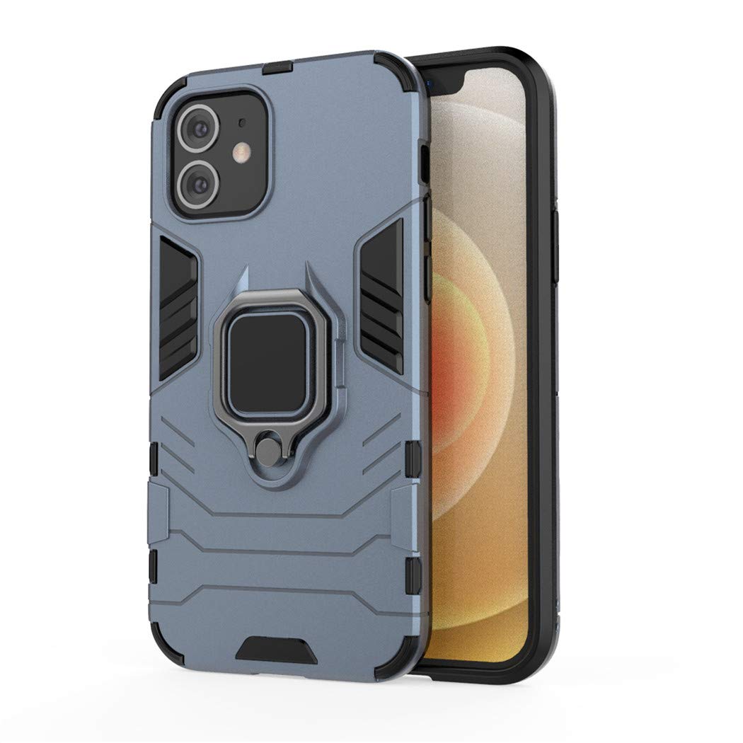 Shockproof Rugged iPhone 12 Case with Metal Ring Grip & Kickstand - Compatible with iPhone 12/12 Pro - Dual Layer Hard Bumper Protective Cover (Navy Blue) - Works with Magnetic Car Mount - Perfect for Outdoor Activities, Travel & Daily Protection