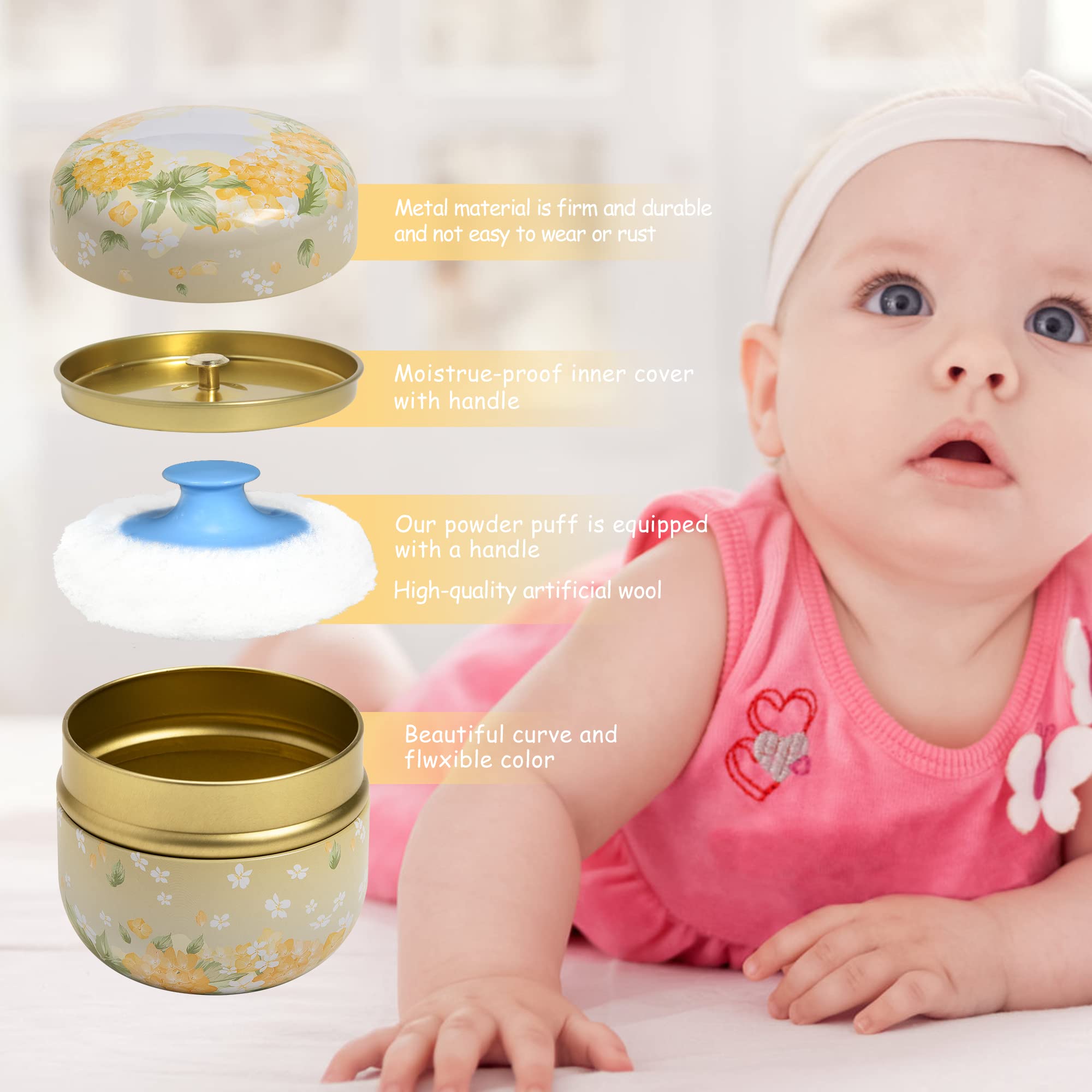 WEMEGA Travel Body Powder Case with Powder Puff - Compact Powder Container for Women & Baby Care - Portable Tea Box for On-the-Go Use (Yellow Flower Design) - Perfect for Gym, Travel, and Daily Makeup Touch-ups