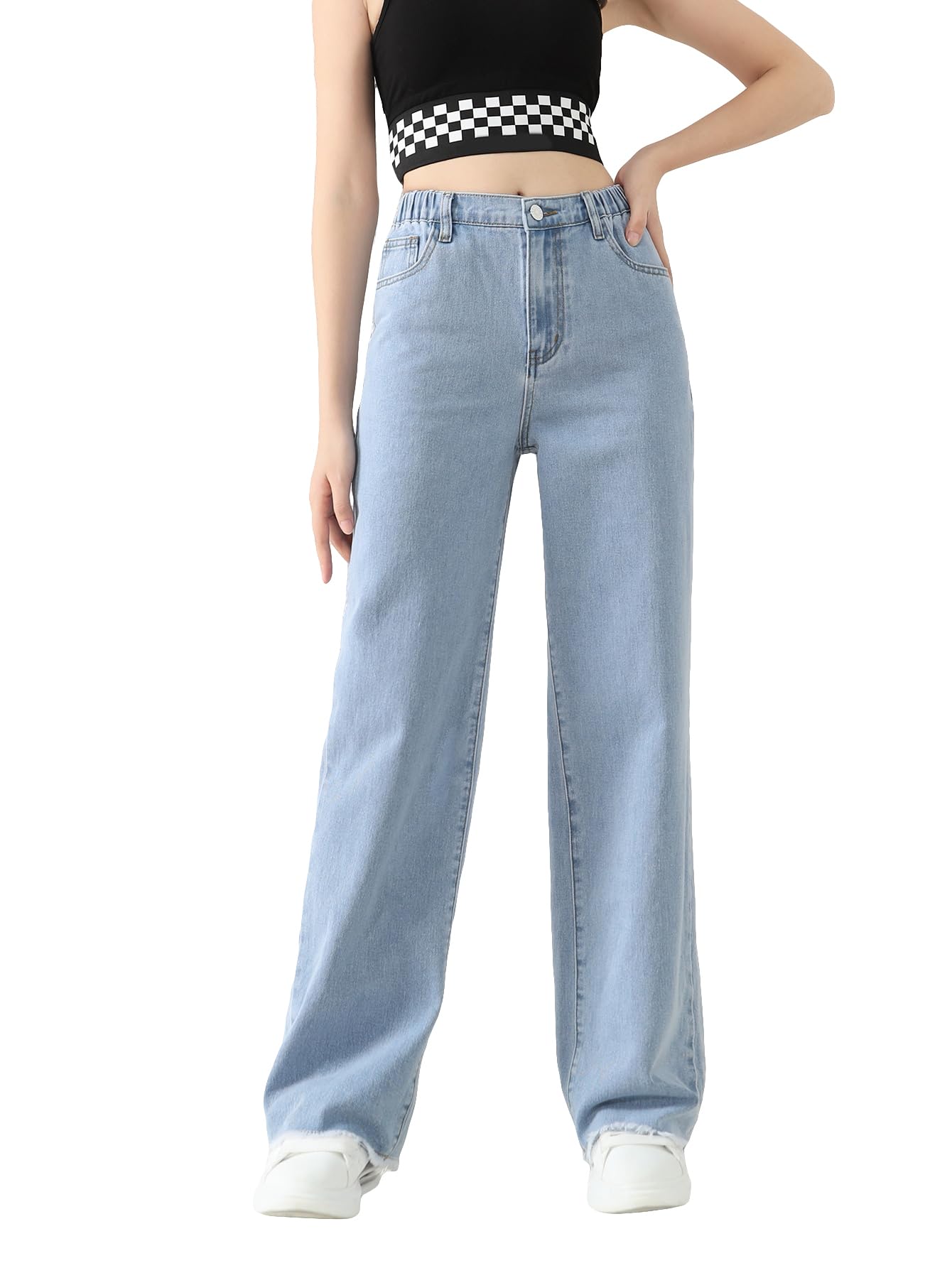 Floerns Girls High Waist Wide Leg Denim Jeans - Raw Hem Straight Leg Pants for Teen Girls | Casual School Outfits & Everyday Wear