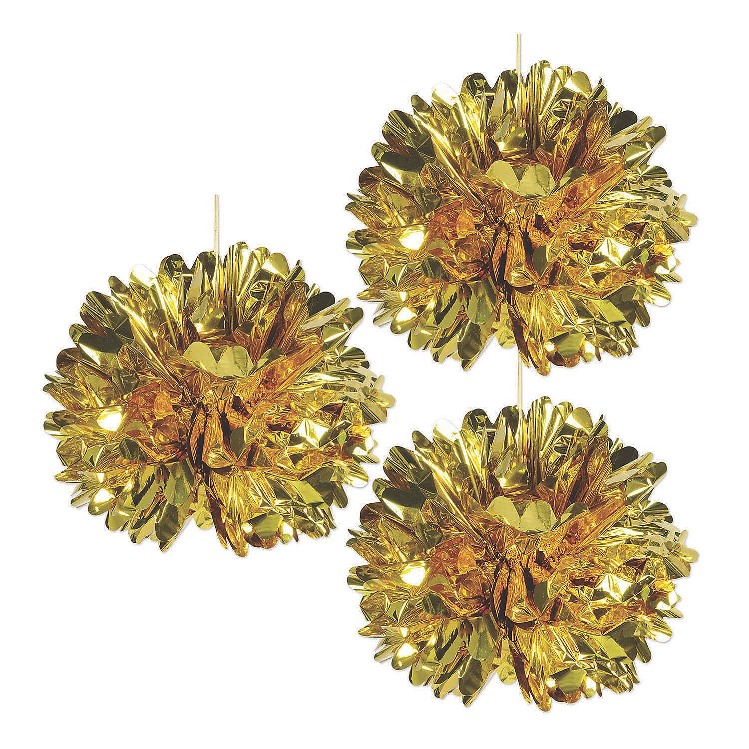 16 Inch Metallic Gold Fluff Balls - Elegant Wedding & Party Decorations (Set of 3) for Ceiling Hanging, Lantern Filling, and Table Centerpieces