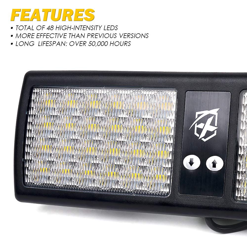 Xprite White 48 LED Visor Strobe Flashing Warning Light - Emergency Vehicle Sunshield for Police, Law Enforcement, Trucks & Hazard Safety - Ideal for Roadside Emergencies & Traffic Control