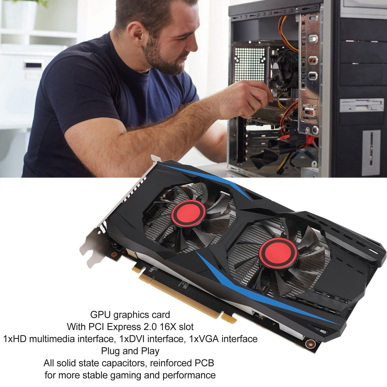 NVIDIA GTX 950 2GB GDDR5 128-bit Gaming Graphics Card - PCI Express 2.0 x16, DirectX 11 Support, Dual Fan Cooling, HDMI/DVI/VGA Outputs - Perfect for PC Gaming, eSports & 1080p Video Editing