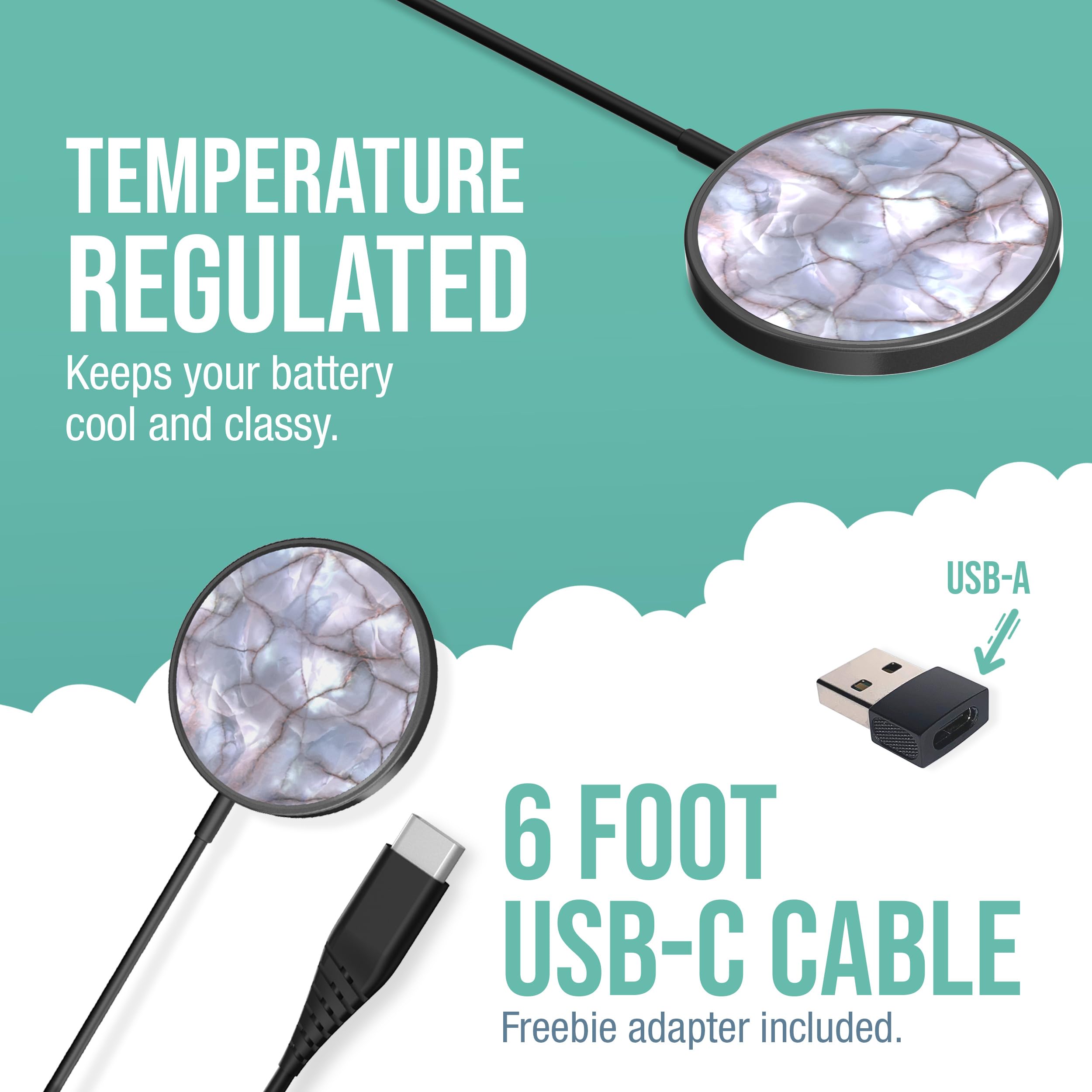 Smartish Magnetic Wireless Charger for iPhone 14/13/12 Series & AirPods 3 - 7.5W Fast Charging | Magsafe Compatible | USB-C & USB-A Cable Included | Works with Stands & Mounts | Perfect for Home, Office & Car Use