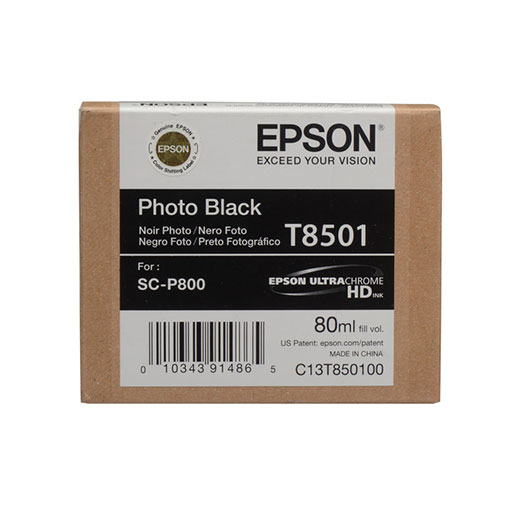 Epson SureColor P800 80ml Photo Black Ink Cartridge (T850100) - High-Quality Ink for Professional Photo Printing, Art Reproduction, and Fine Art Projects