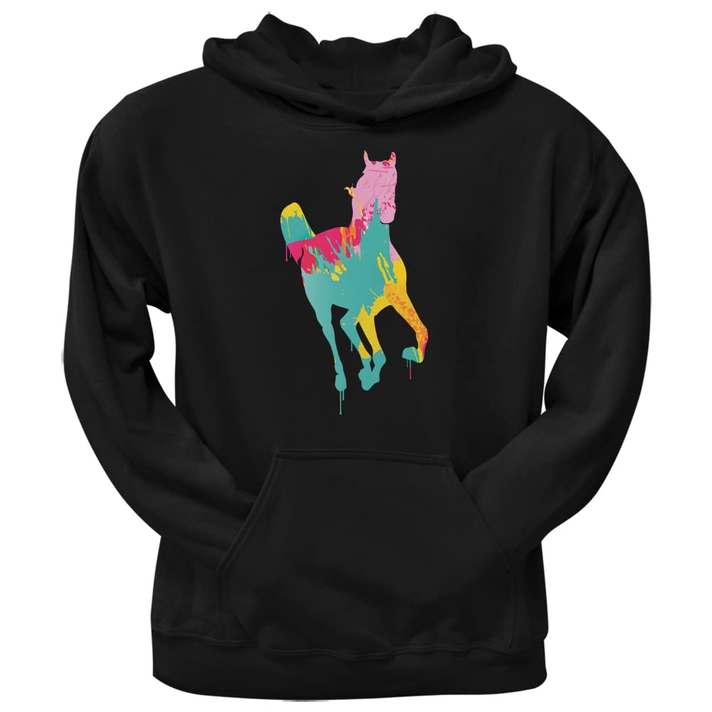 Black Splatter Horse Print Adult Pullover Hoodie - Cozy & Stylish for Casual Wear, Outdoor Activities & Street Fashion