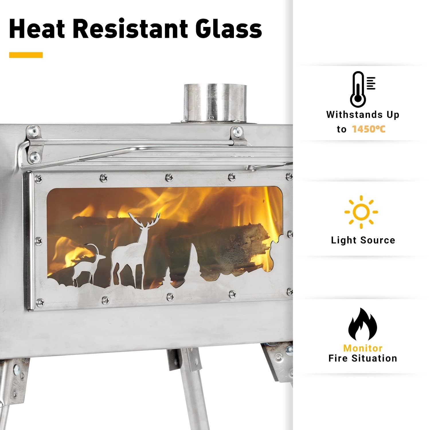Portable Wood Burning Camping Stove with Chimney Pipe - Outdoor Tent Heater & Cooking Stove for Backpacking, Survival, Emergency Preparedness & Off-Grid Living