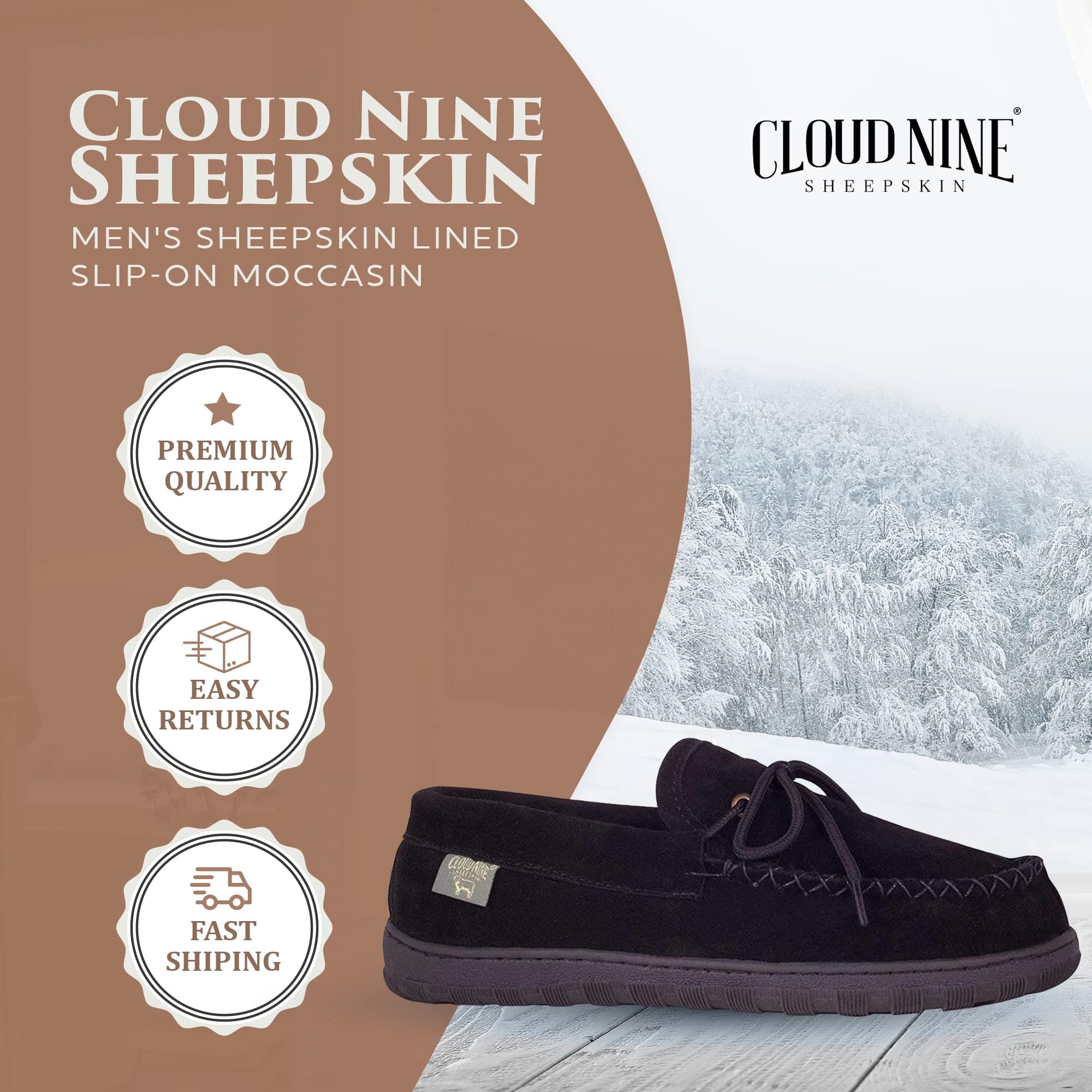 Men's Sheepskin Lined Moccasin Slippers - Soft Indoor/Outdoor Slip-On House Shoes for Comfort & Warmth | Perfect for Home, Office & Casual Wear