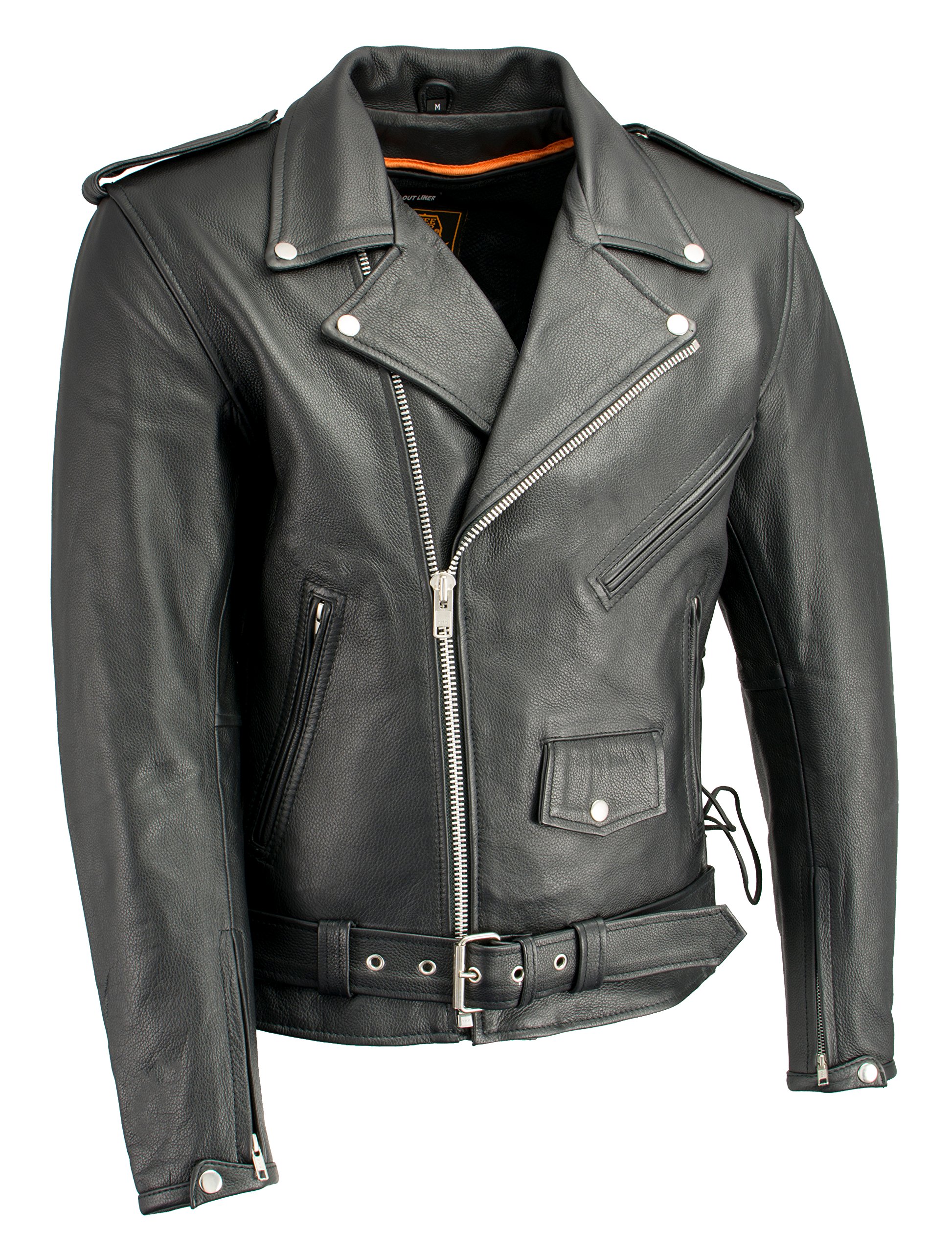 Men's Vintage Motorcycle Leather Jacket - Classic Police Style with Patch Accessories | Perfect for Biker Rides, Retro Fashion & Motorcycle Enthusiasts