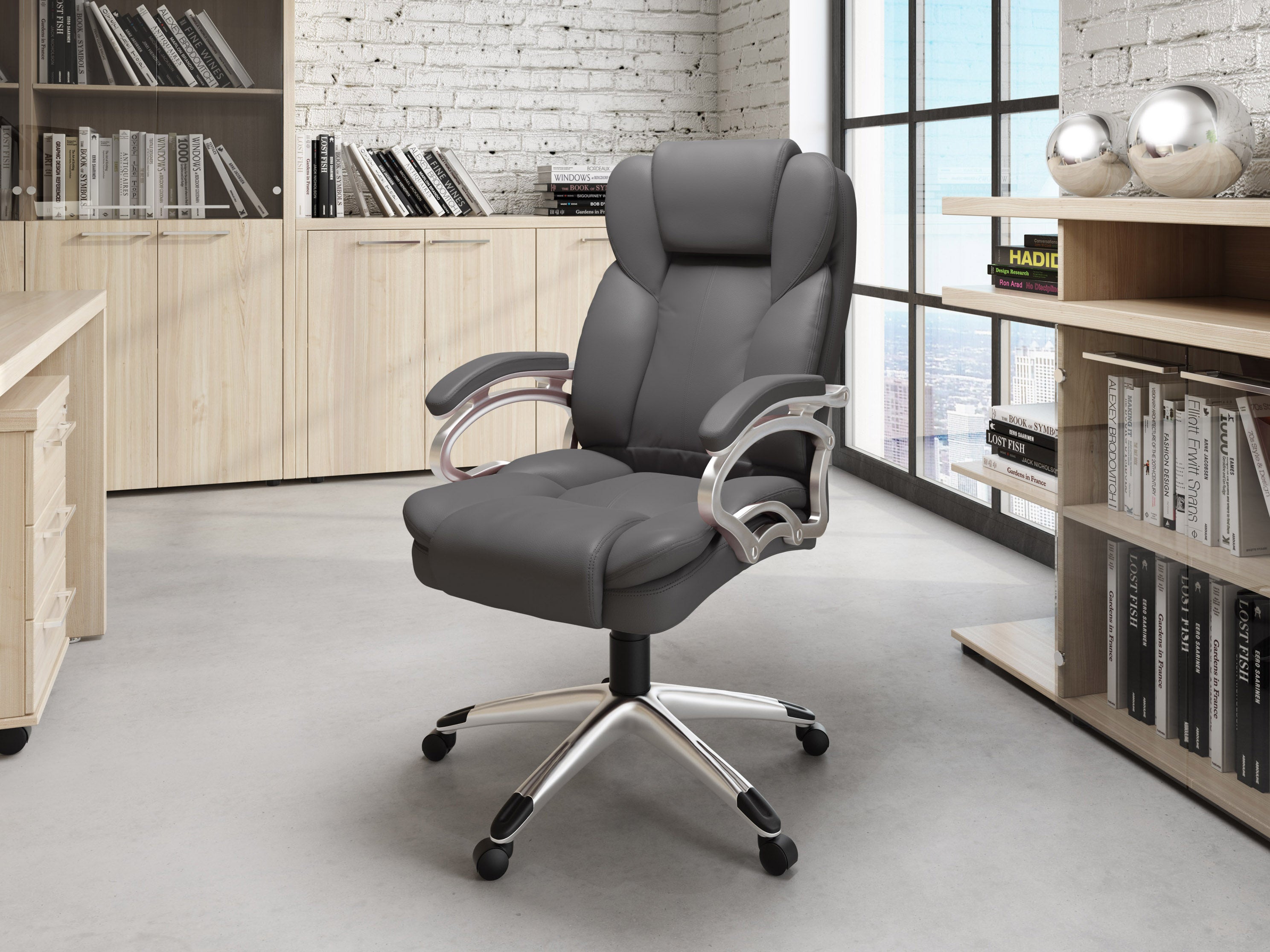 Premium Grey Executive Office Chair - Ergonomic High Back Desk Chair with Lumbar Support for Home & Business Use - Perfect for Long Hours of Work & Meetings