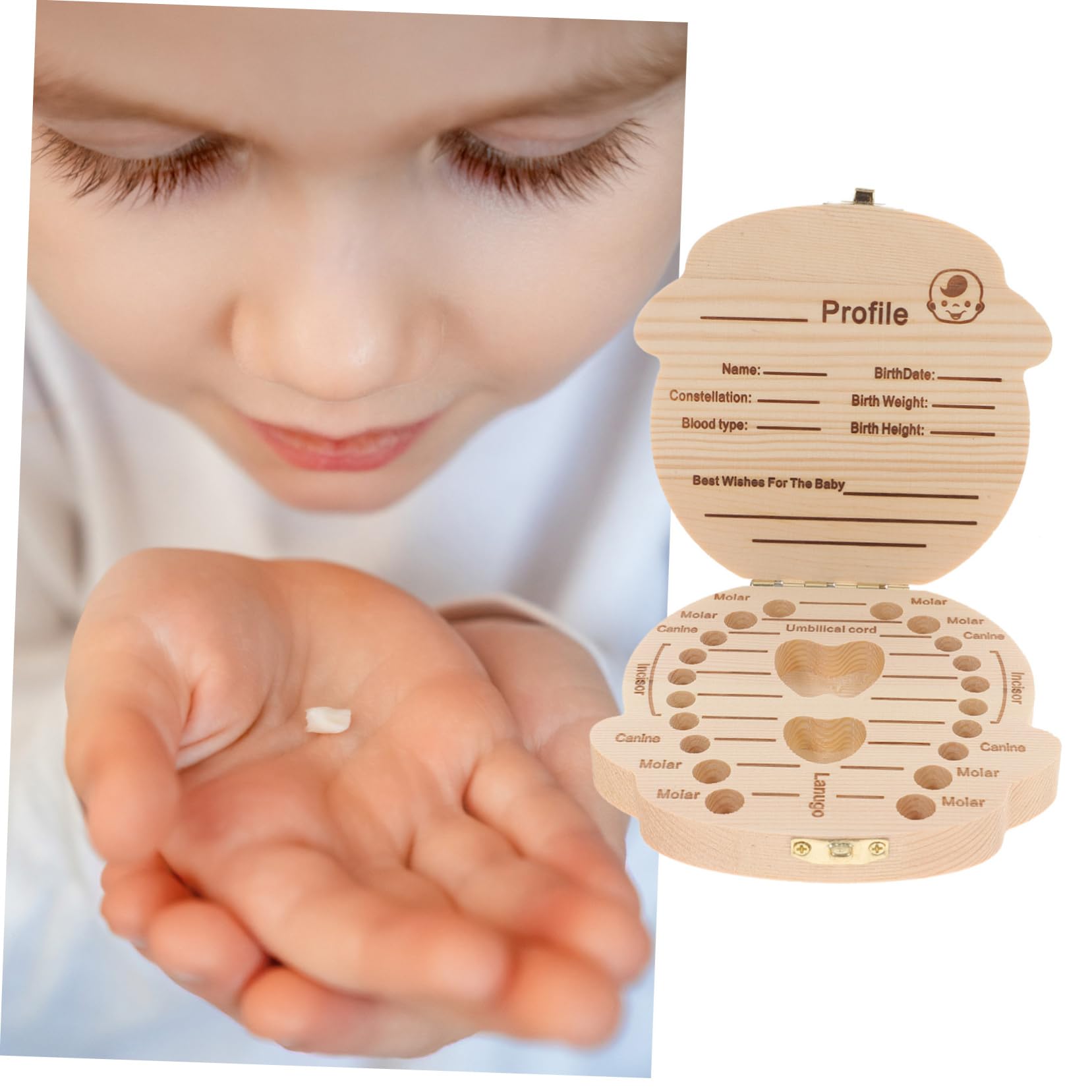 CORHAD Wooden Baby First Tooth Keepsake Box for Boys & Girls - Safe & Adorable Cartoon Tooth Fairy Container - Perfect for Storing Milk Teeth & Creating Magical Memories (Baby Shower Gift, Nursery Decor)