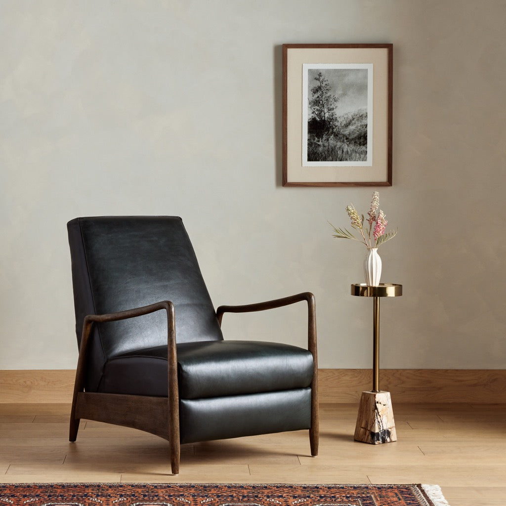 Braden Recliner Chair - Dakota Black Leather Reclining Sofa for Living Room | Comfortable Lounge Chair for Home Theater & Relaxation
