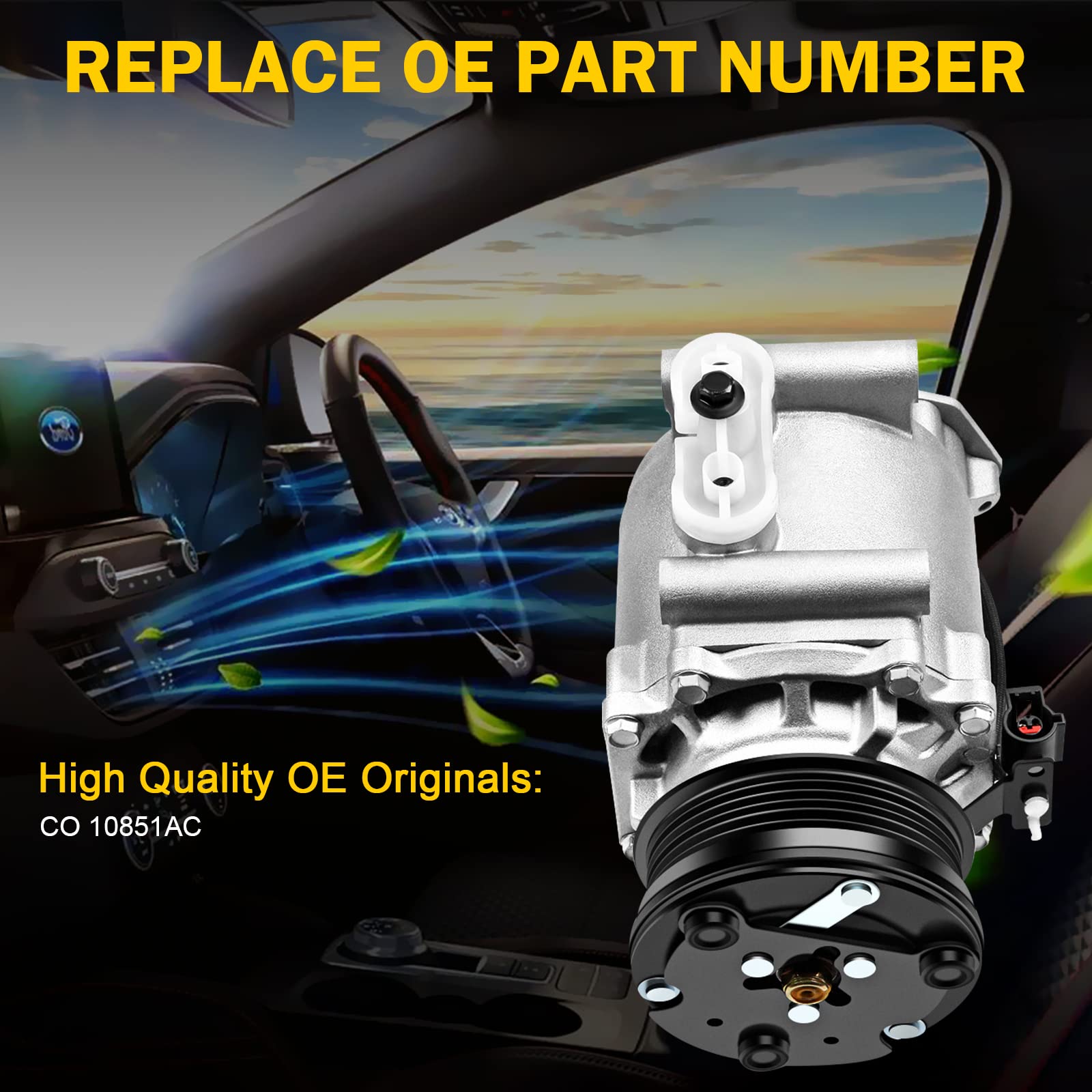 2005-2007 Ford Five Hundred & Mercury Montego AC Compressor with Clutch - Replacement Part 10851AC - Perfect for Summer Car Cooling & HVAC System Repair